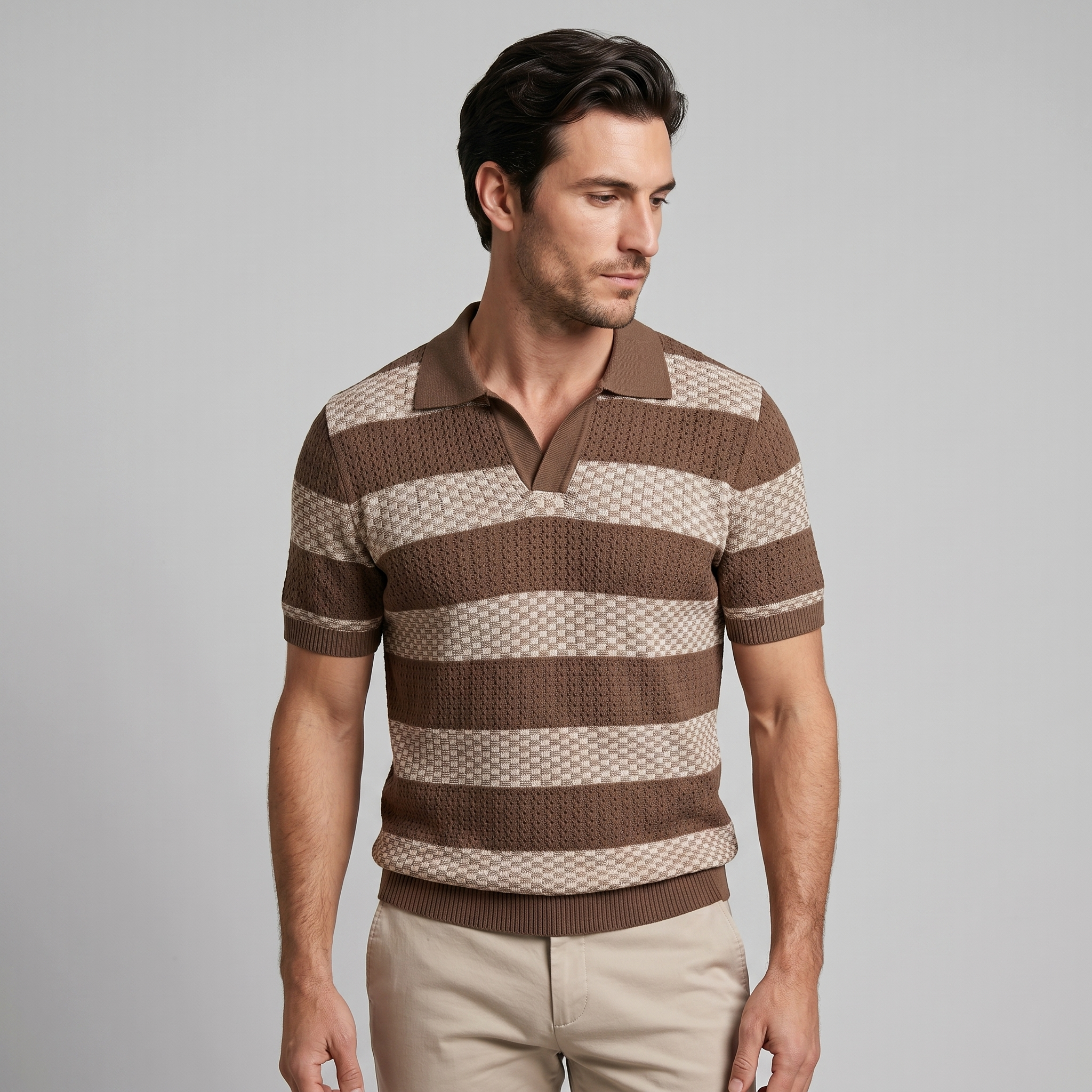 Striped Long Sleeve Polo for Men