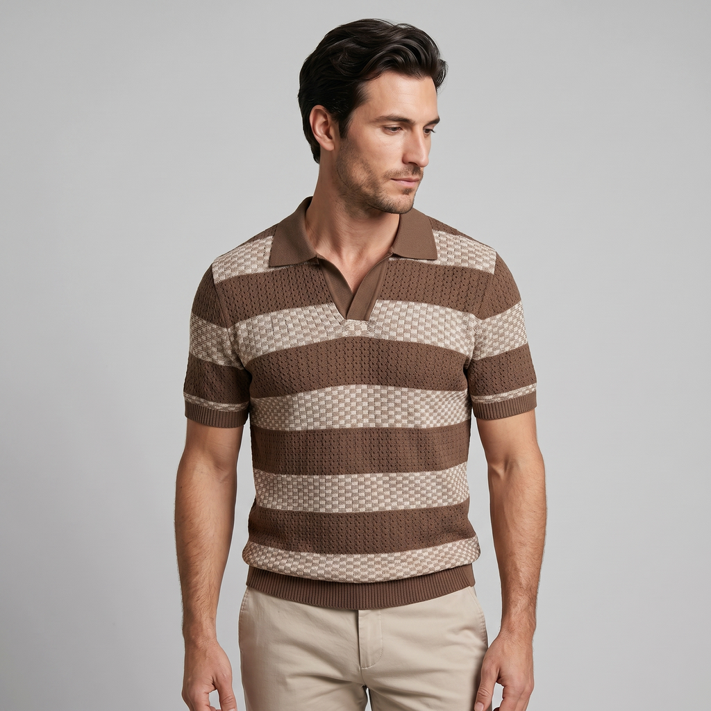 Striped Long Sleeve Polo for Men