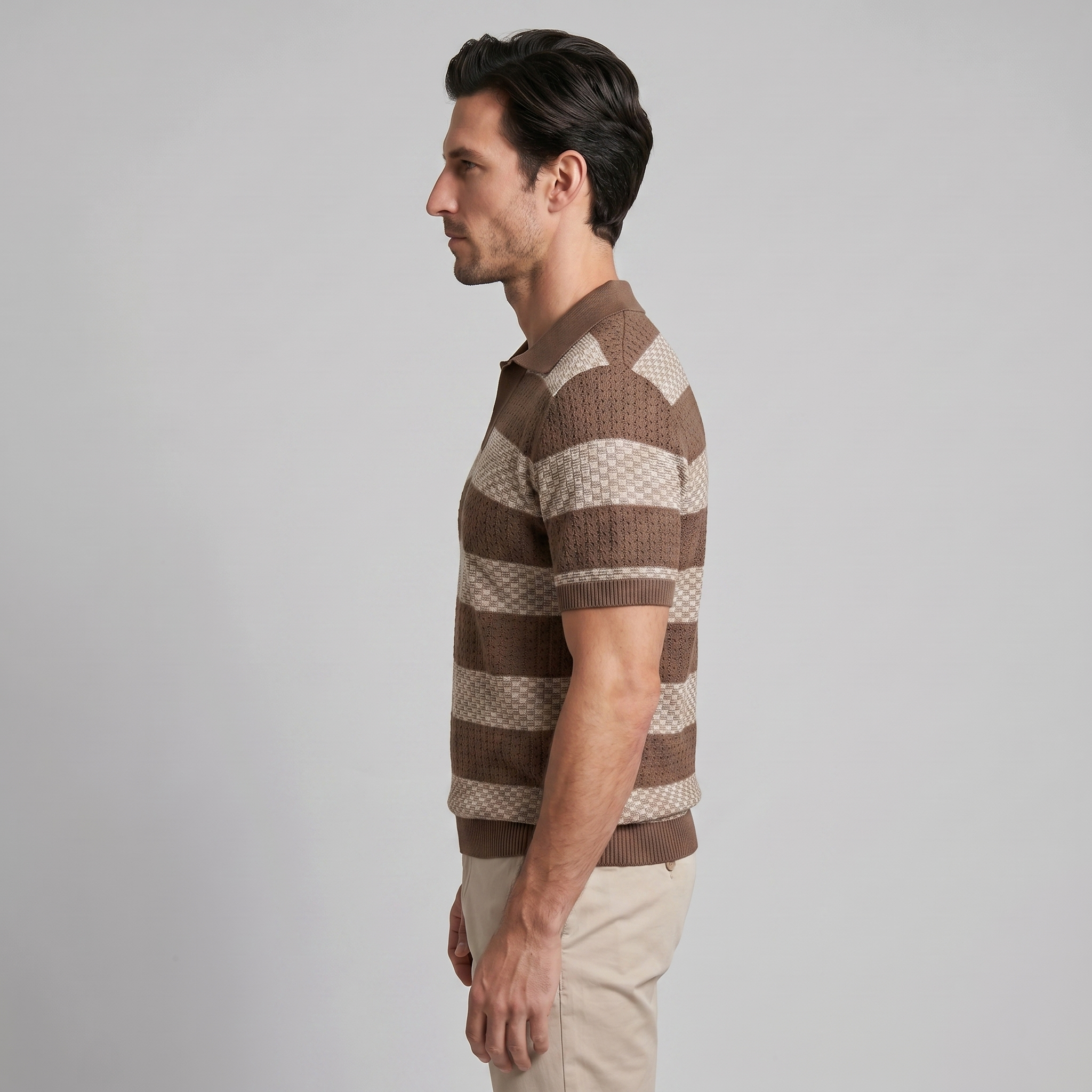 Striped Long Sleeve Polo for Men
