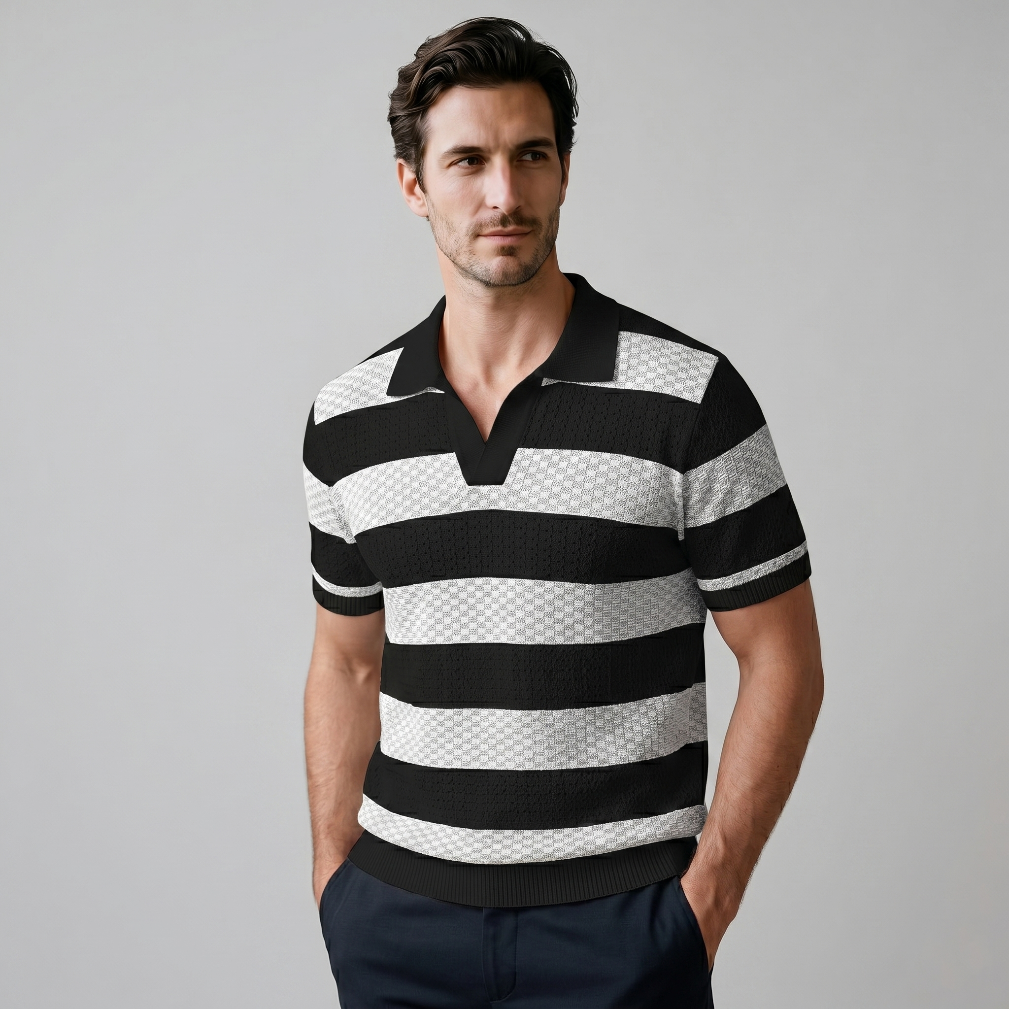 Striped Long Sleeve Polo for Men
