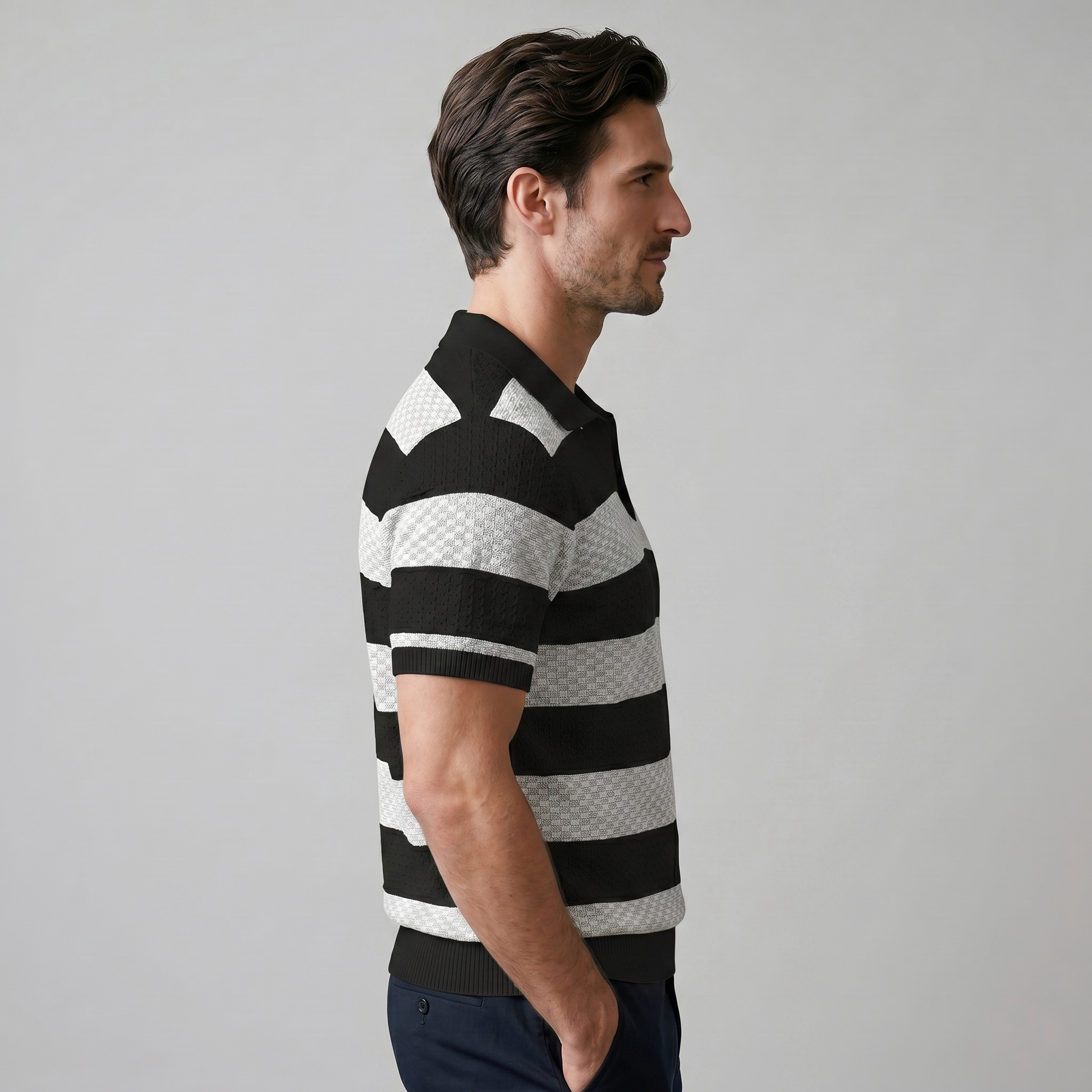 Striped Long Sleeve Polo for Men