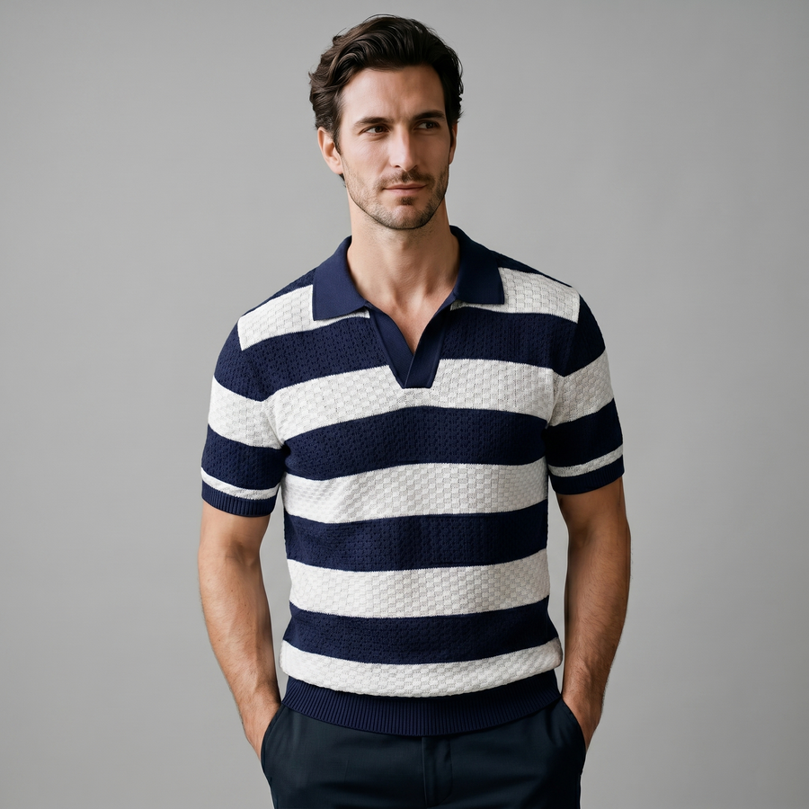 Striped Long Sleeve Polo for Men