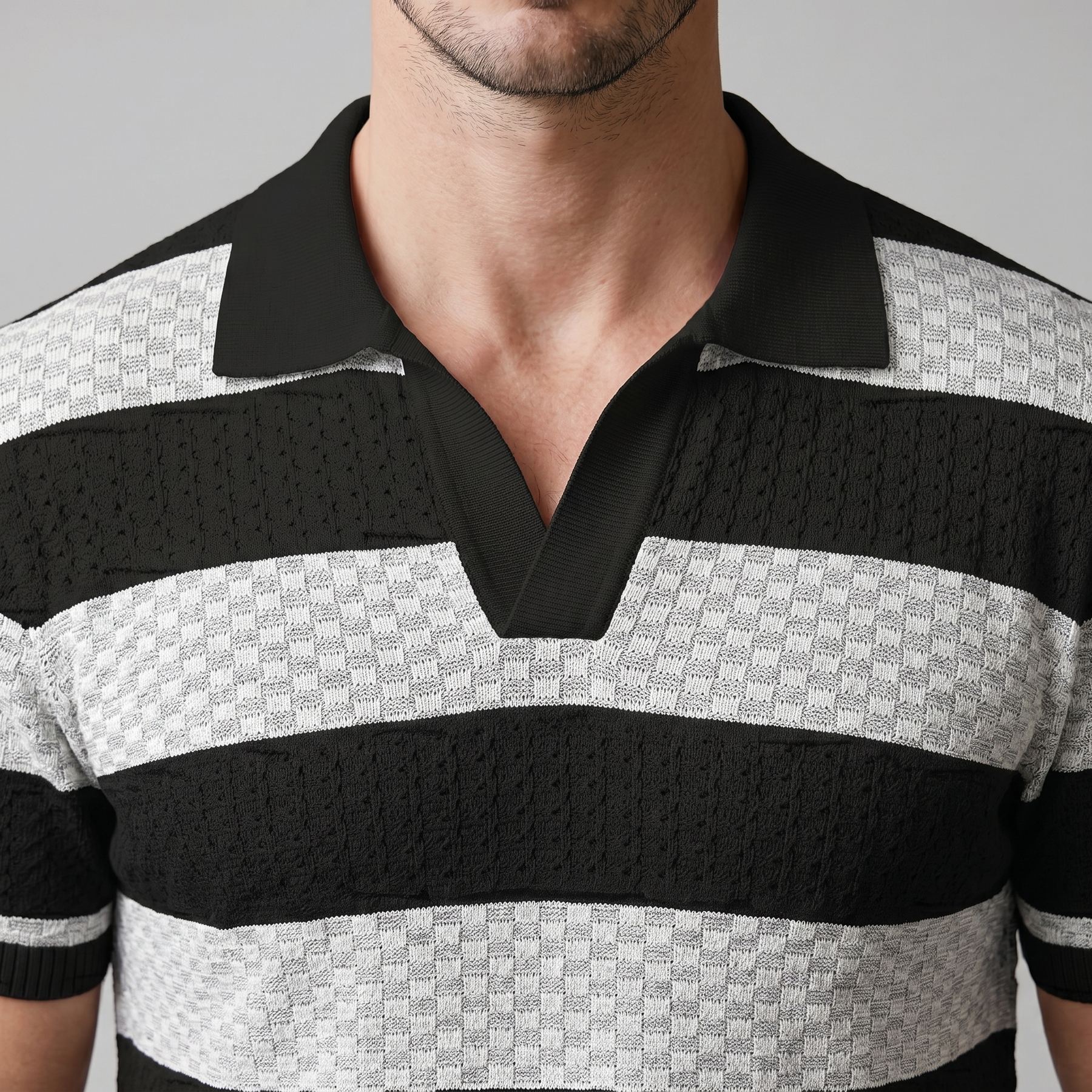 Striped Long Sleeve Polo for Men