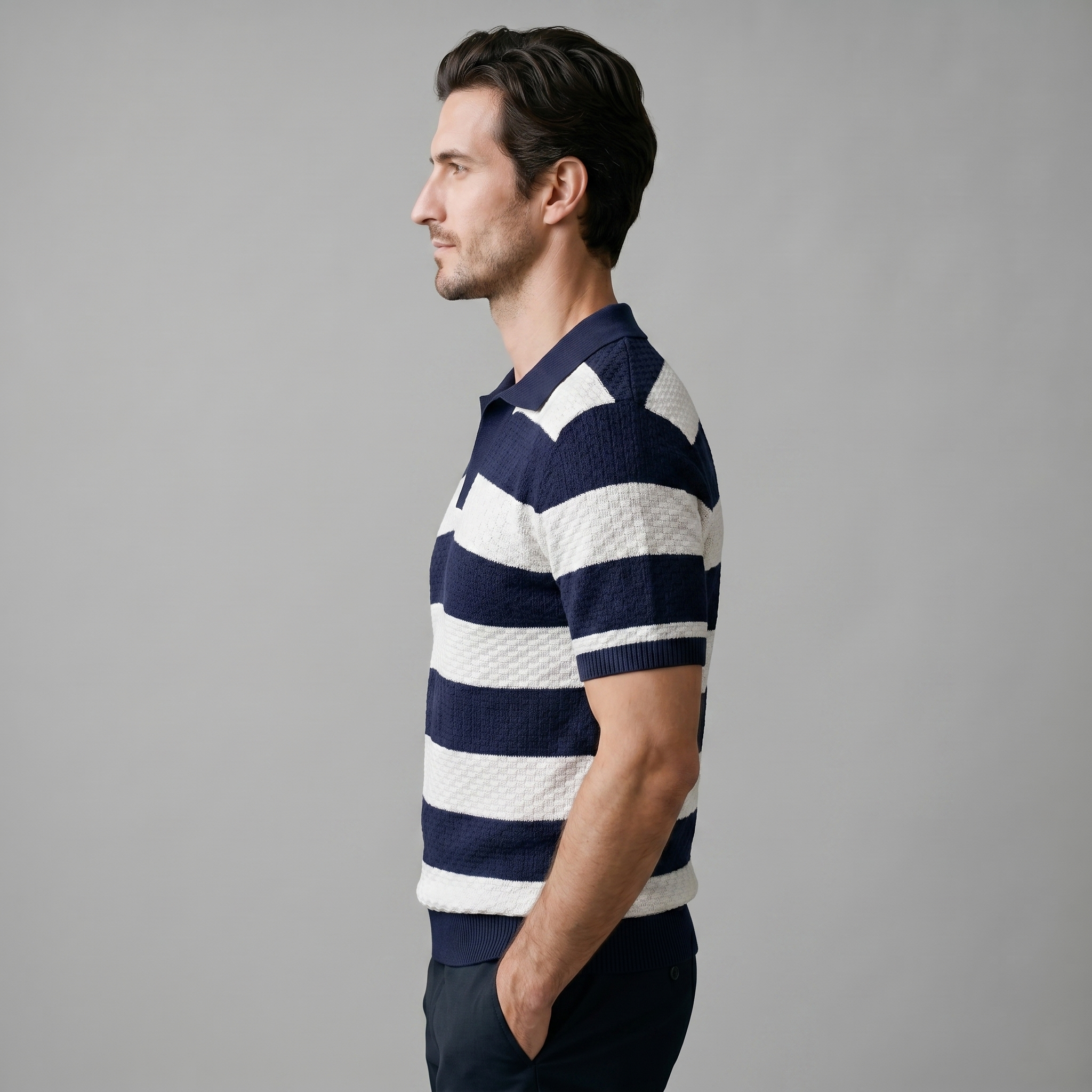 Striped Long Sleeve Polo for Men