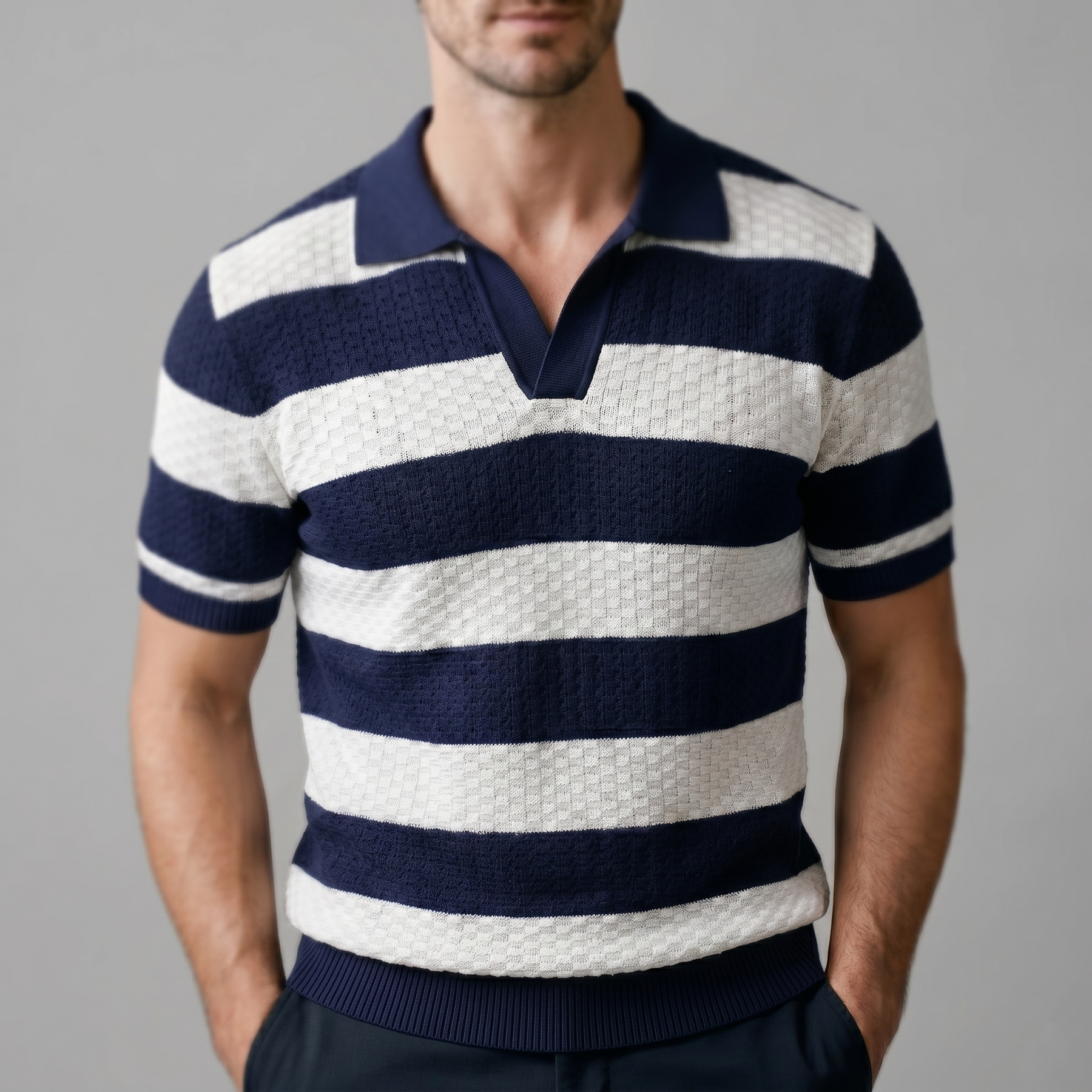 Striped Long Sleeve Polo for Men