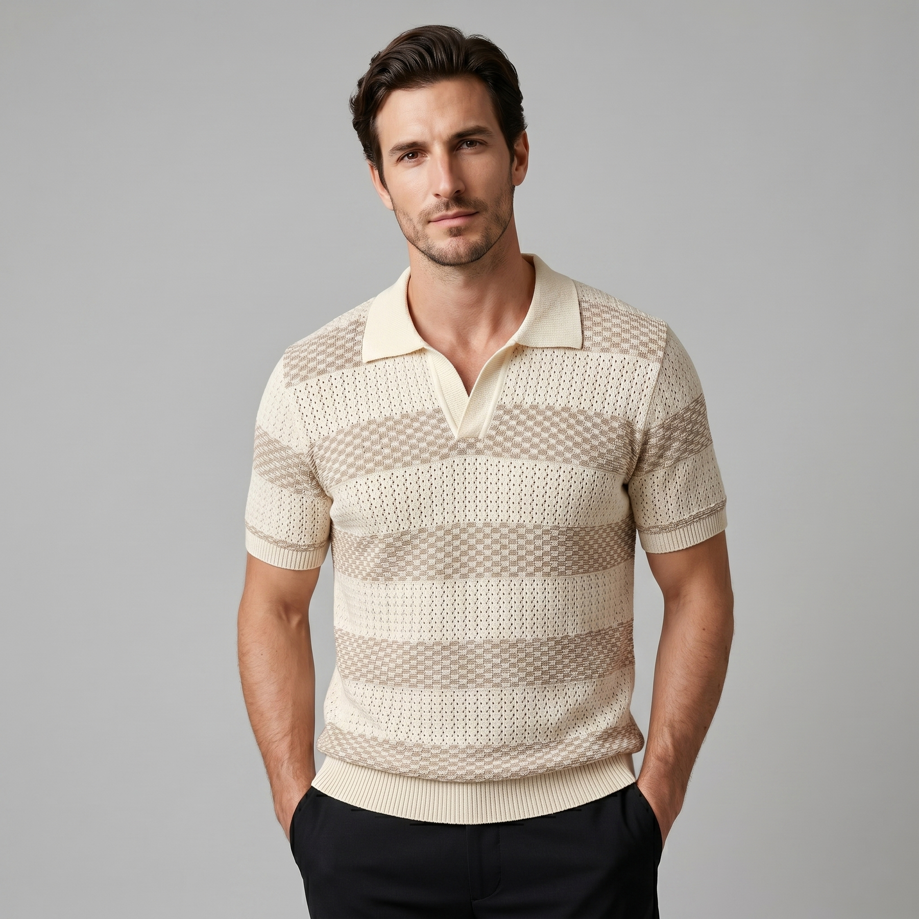 Striped Long Sleeve Polo for Men