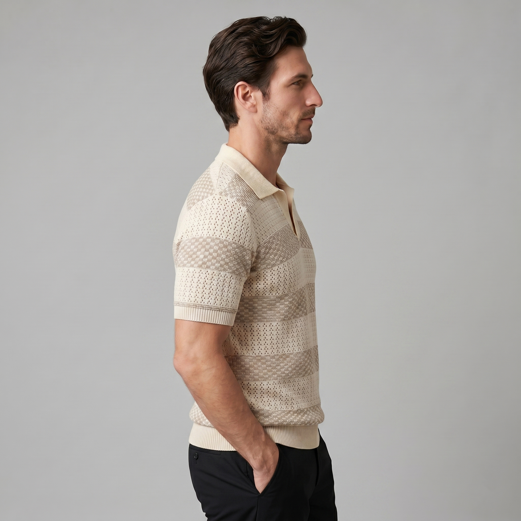 Striped Long Sleeve Polo for Men