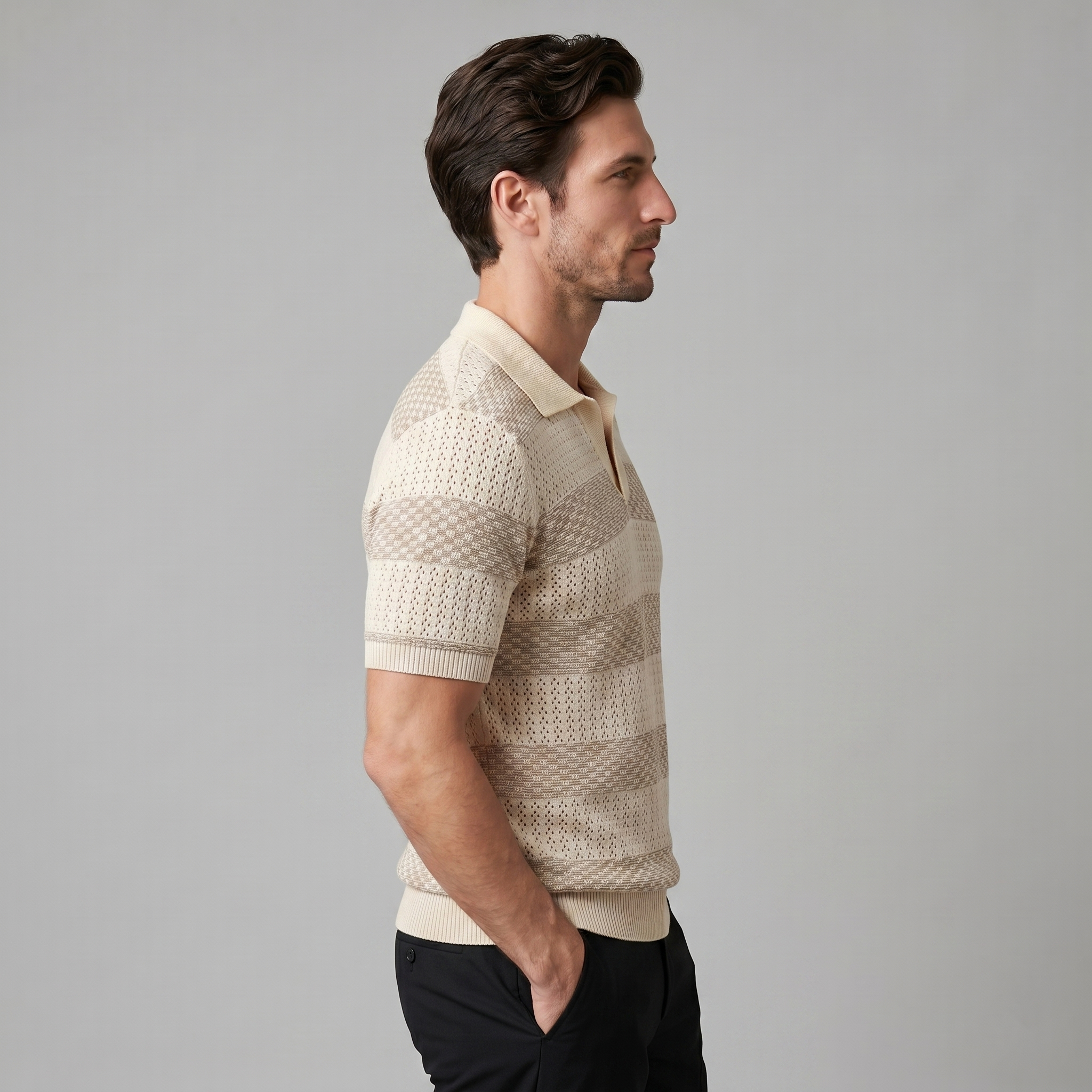 Striped Long Sleeve Polo for Men
