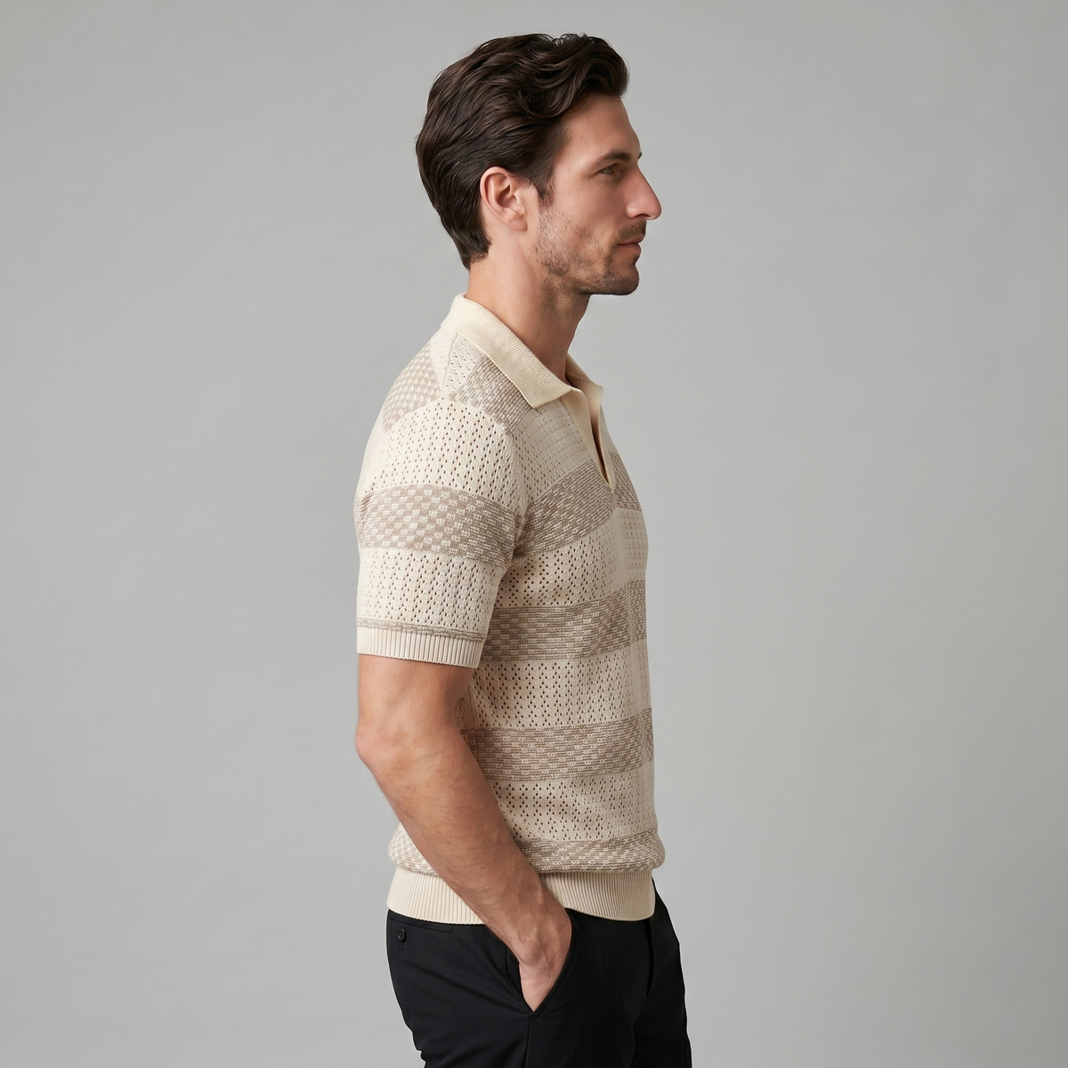 Striped Long Sleeve Polo for Men