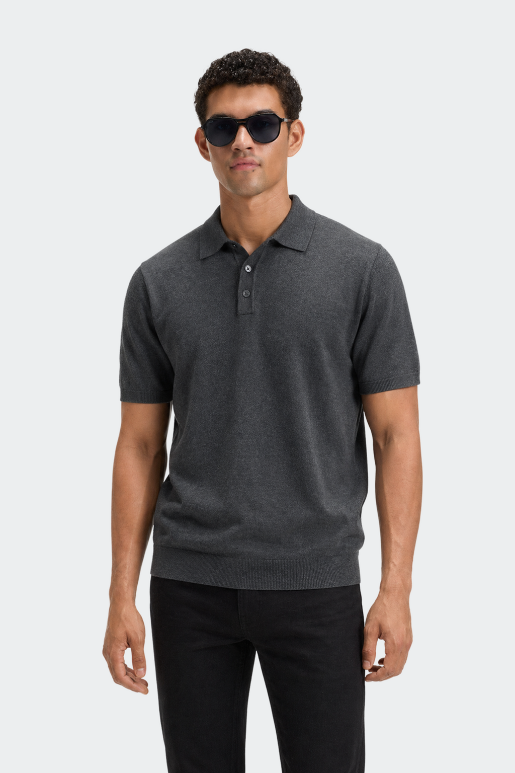 Knitted Collar Polo Shirt in Classic Navy