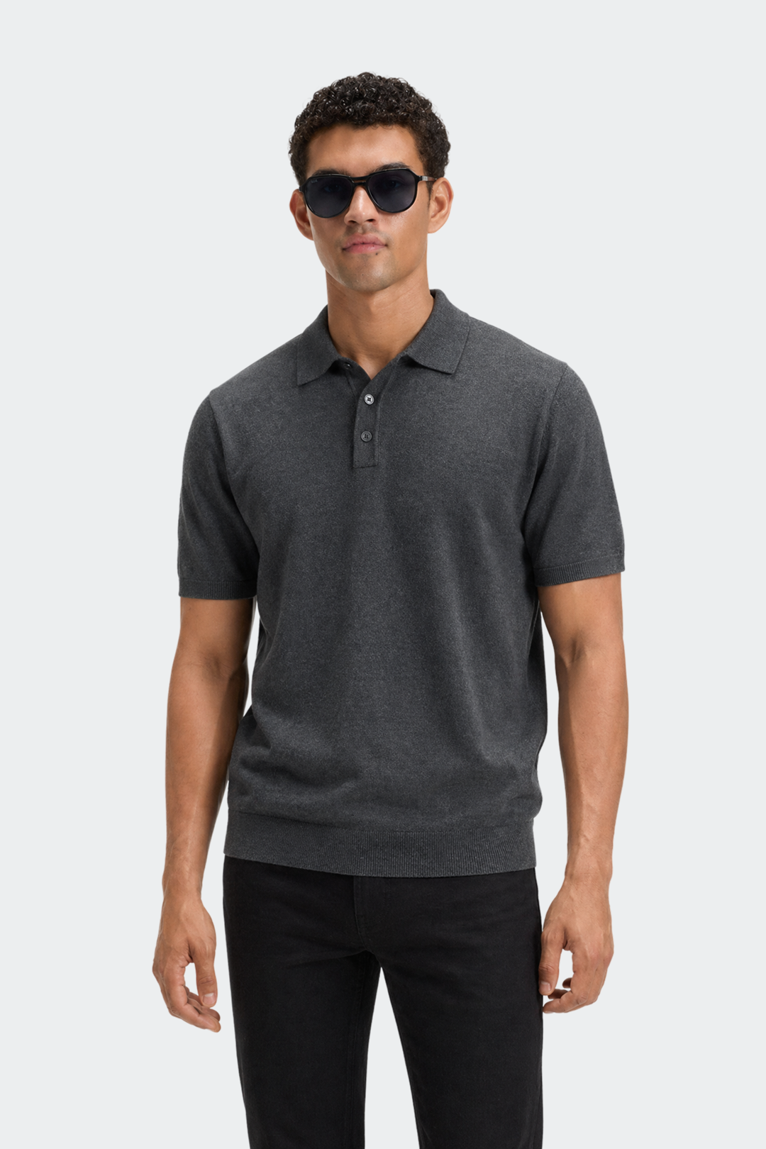 Knitted Collar Polo Shirt in Classic Navy