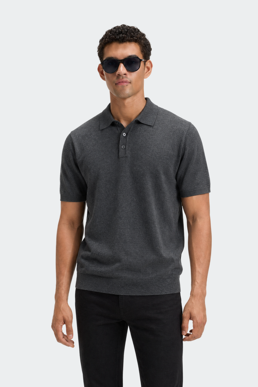 Knitted Collar Polo Shirt in Classic Navy