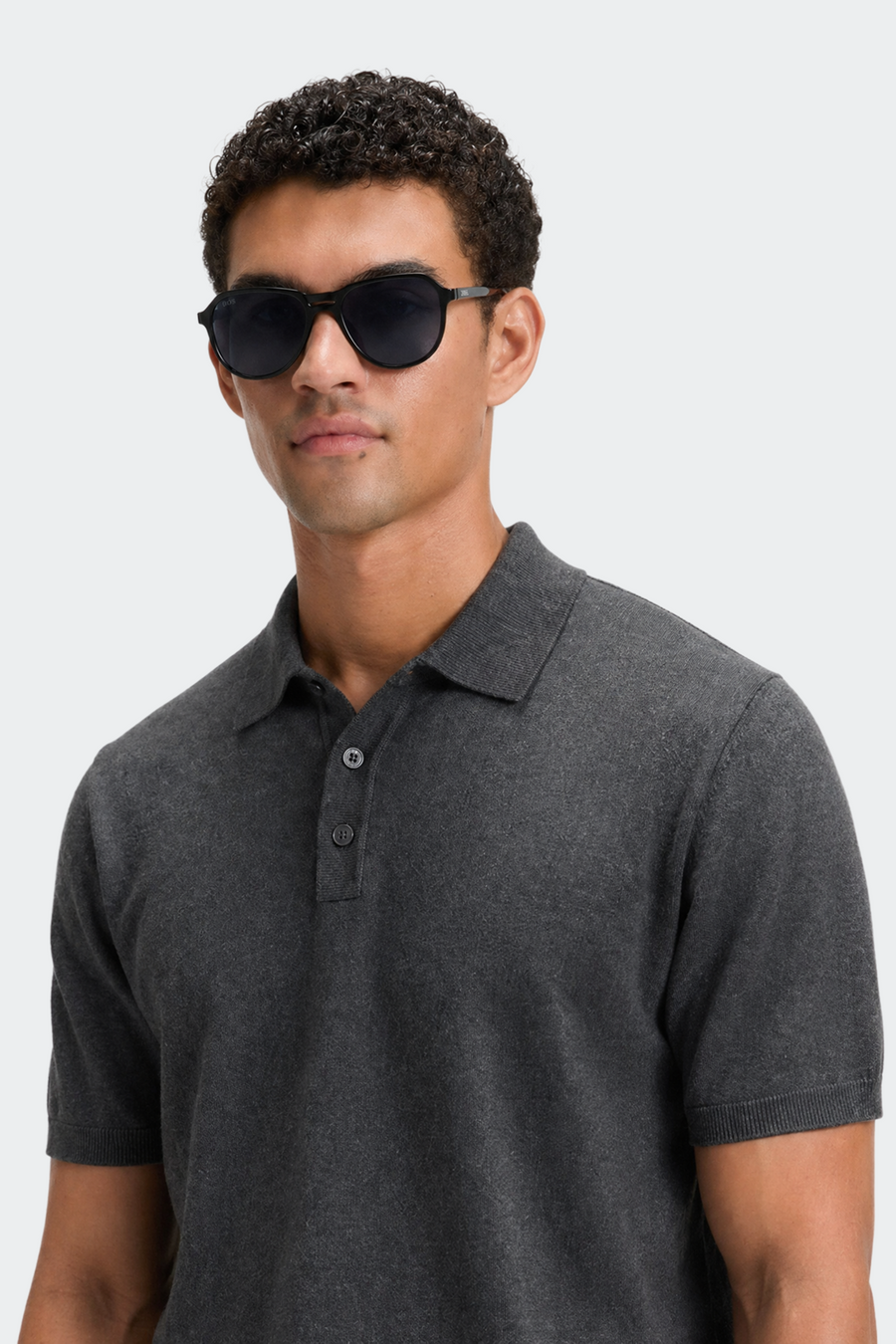 Knitted Collar Polo Shirt in Classic Navy
