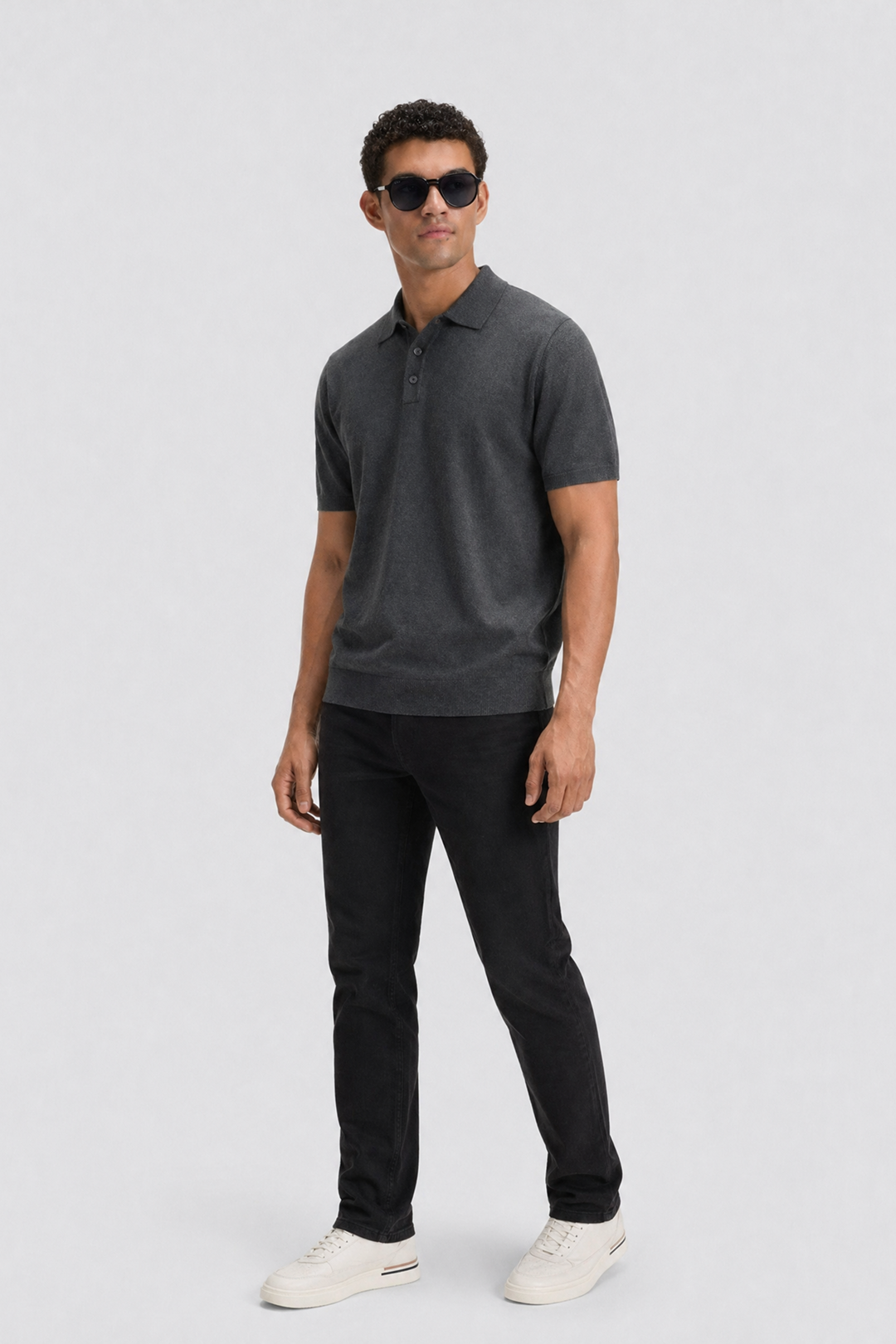 Knitted Collar Polo Shirt in Classic Navy