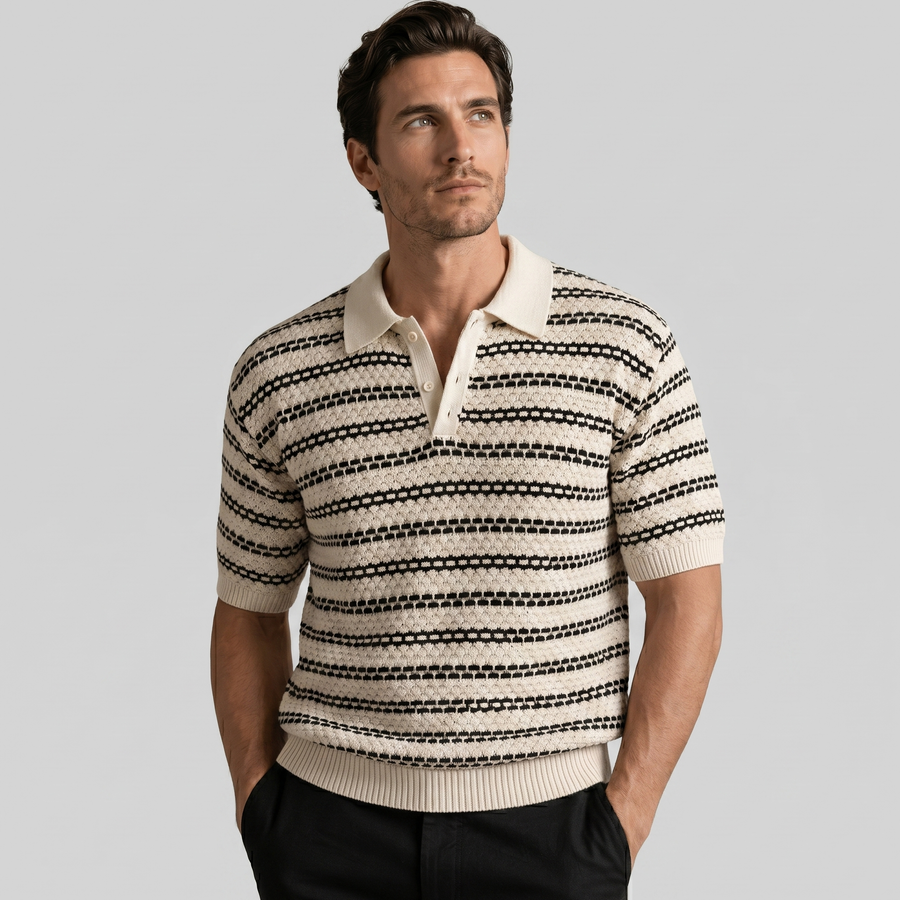 Tailored Striped Polo Shirt in Classic Navy