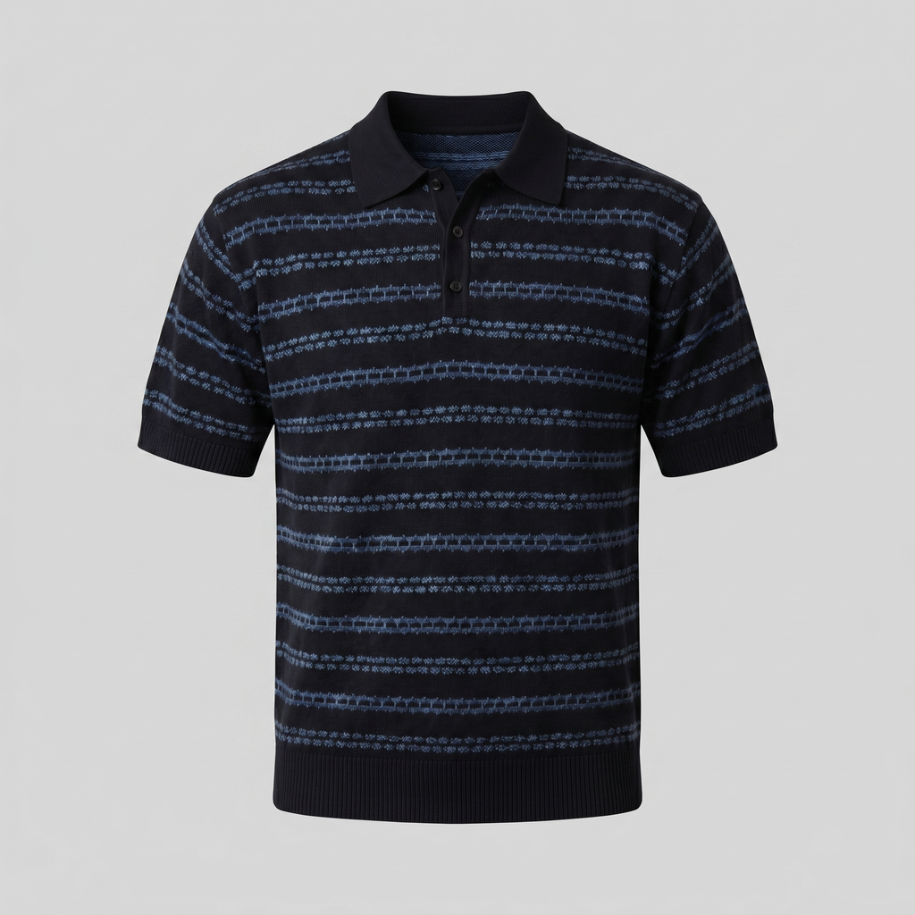 Tailored Striped Polo Shirt in Classic Blue