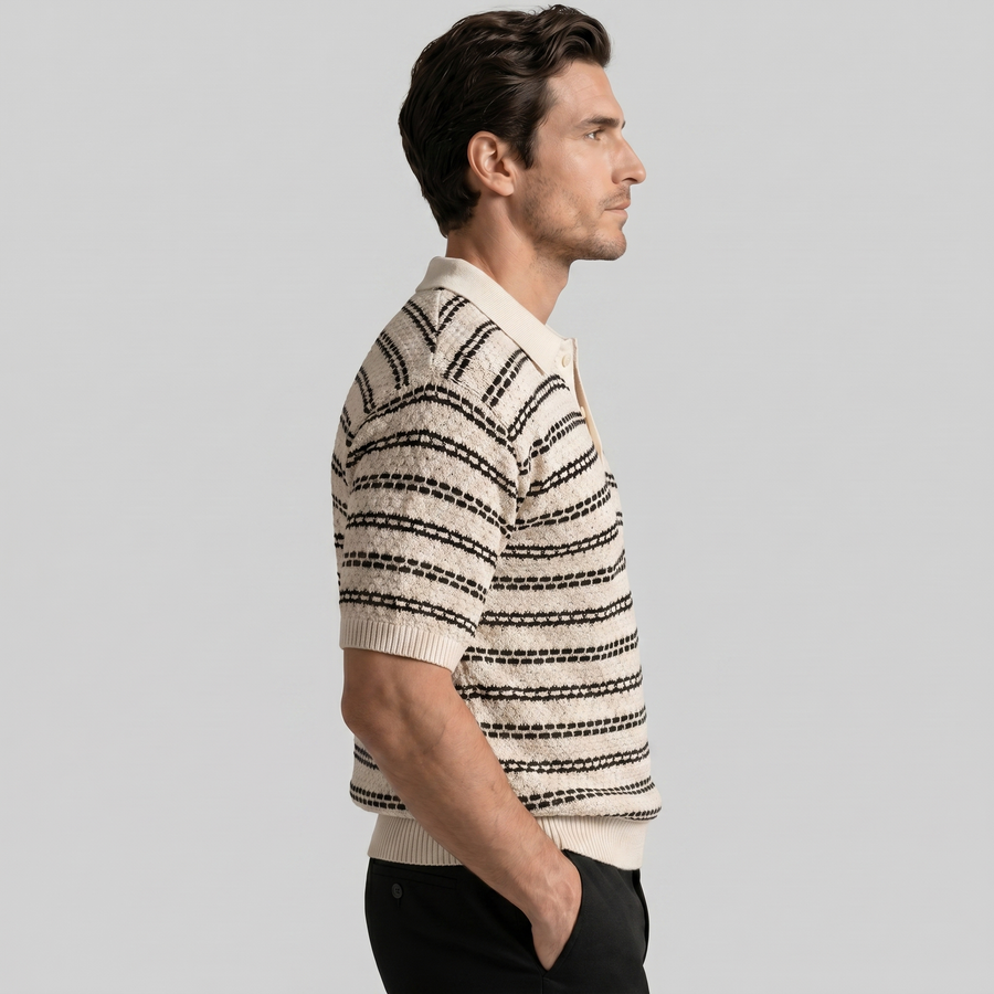 Tailored Striped Polo Shirt in Classic Blue