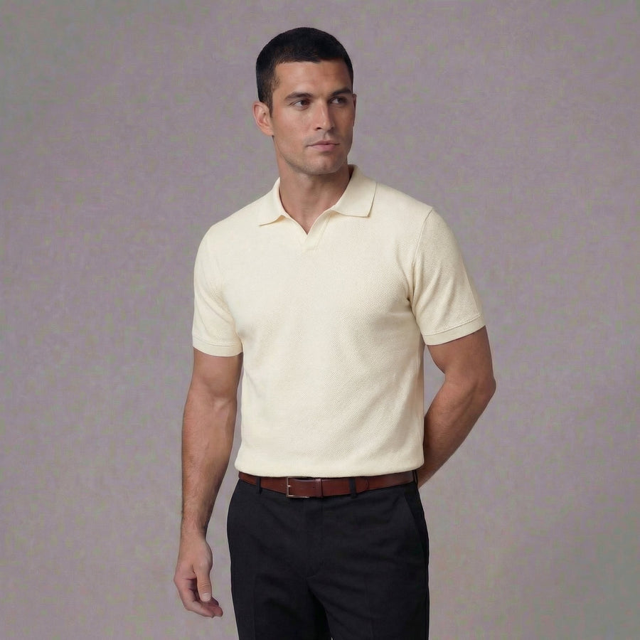 Structured V-Neck Polo in Classic Navy