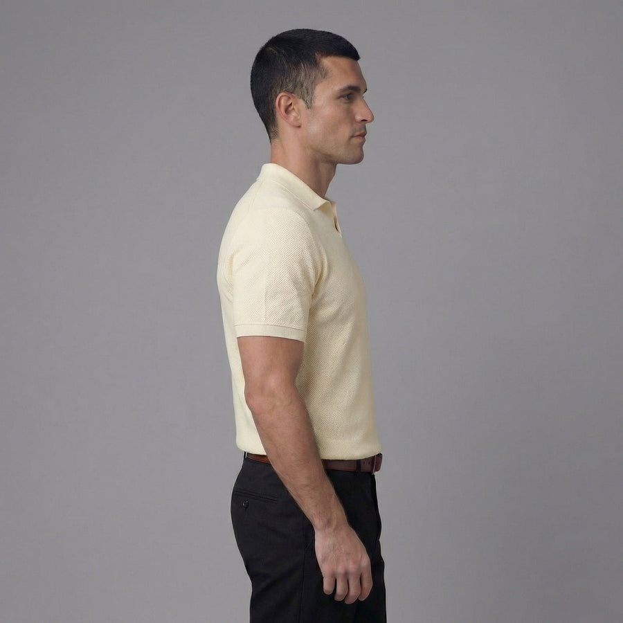 Structured V-Neck Polo in Classic Navy