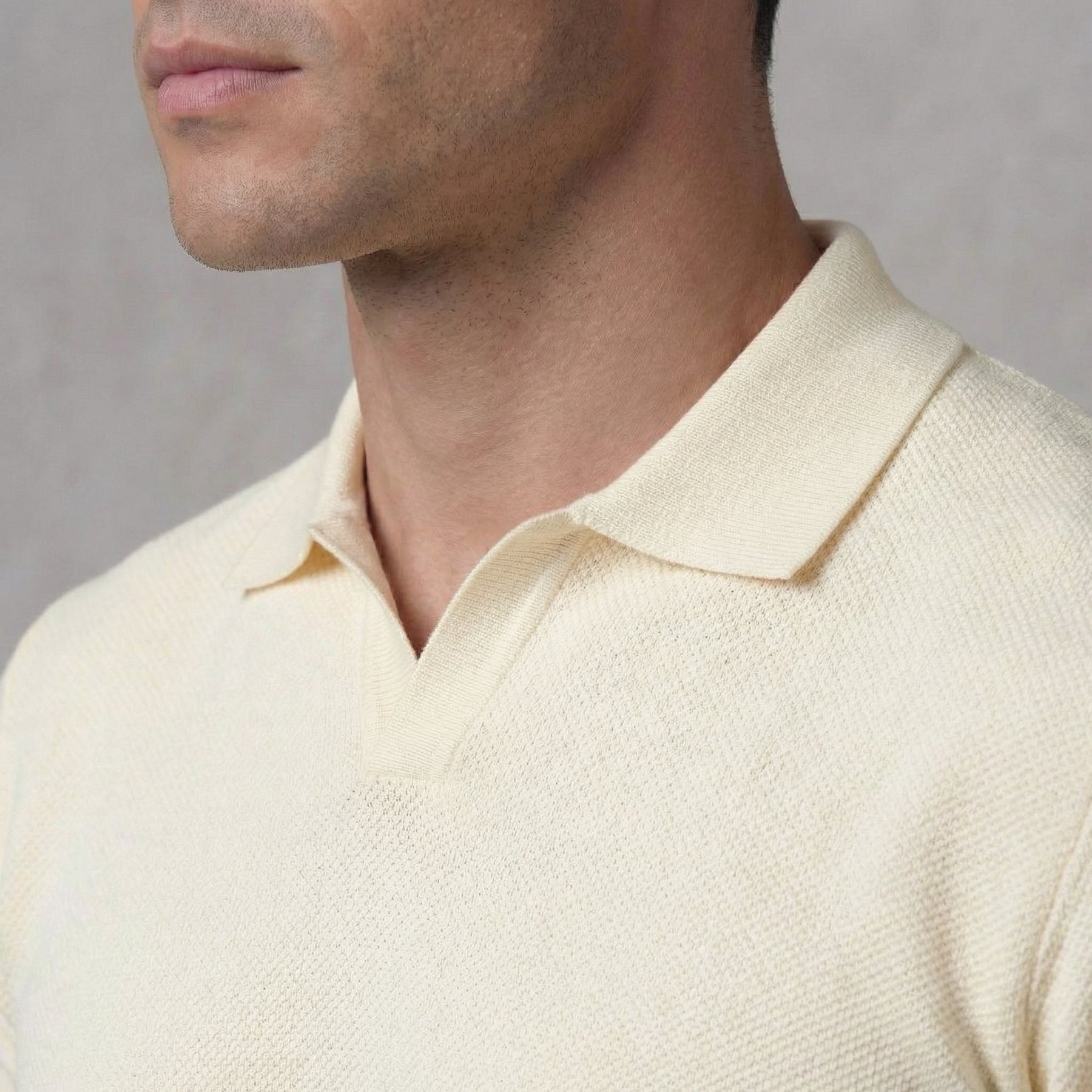 Structured V-Neck Polo in Classic Navy