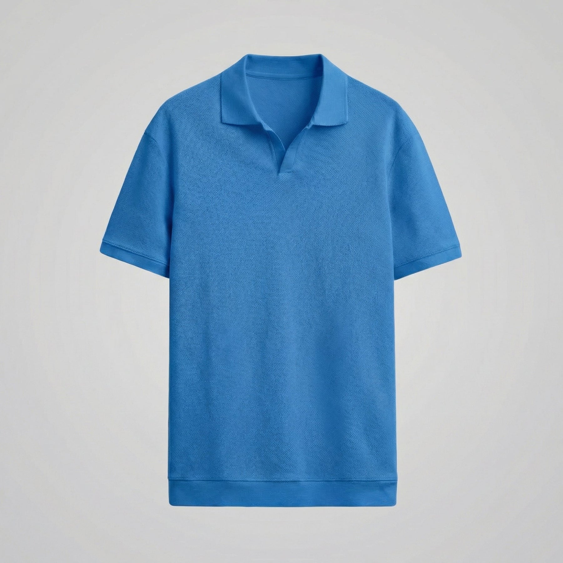 Structured V-Neck Polo in Classic Navy