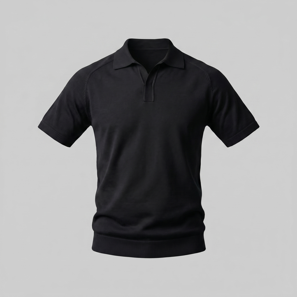 Fine Knit Polo Shirt in Soft Beige