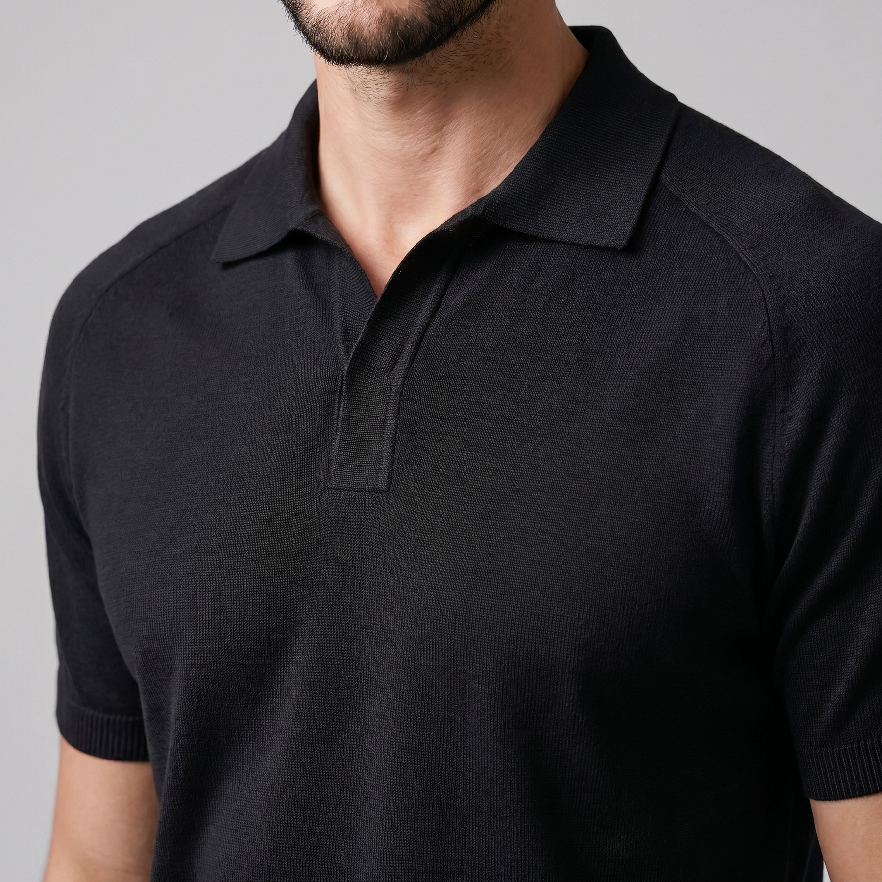 Fine Knit Polo Shirt in Soft Beige