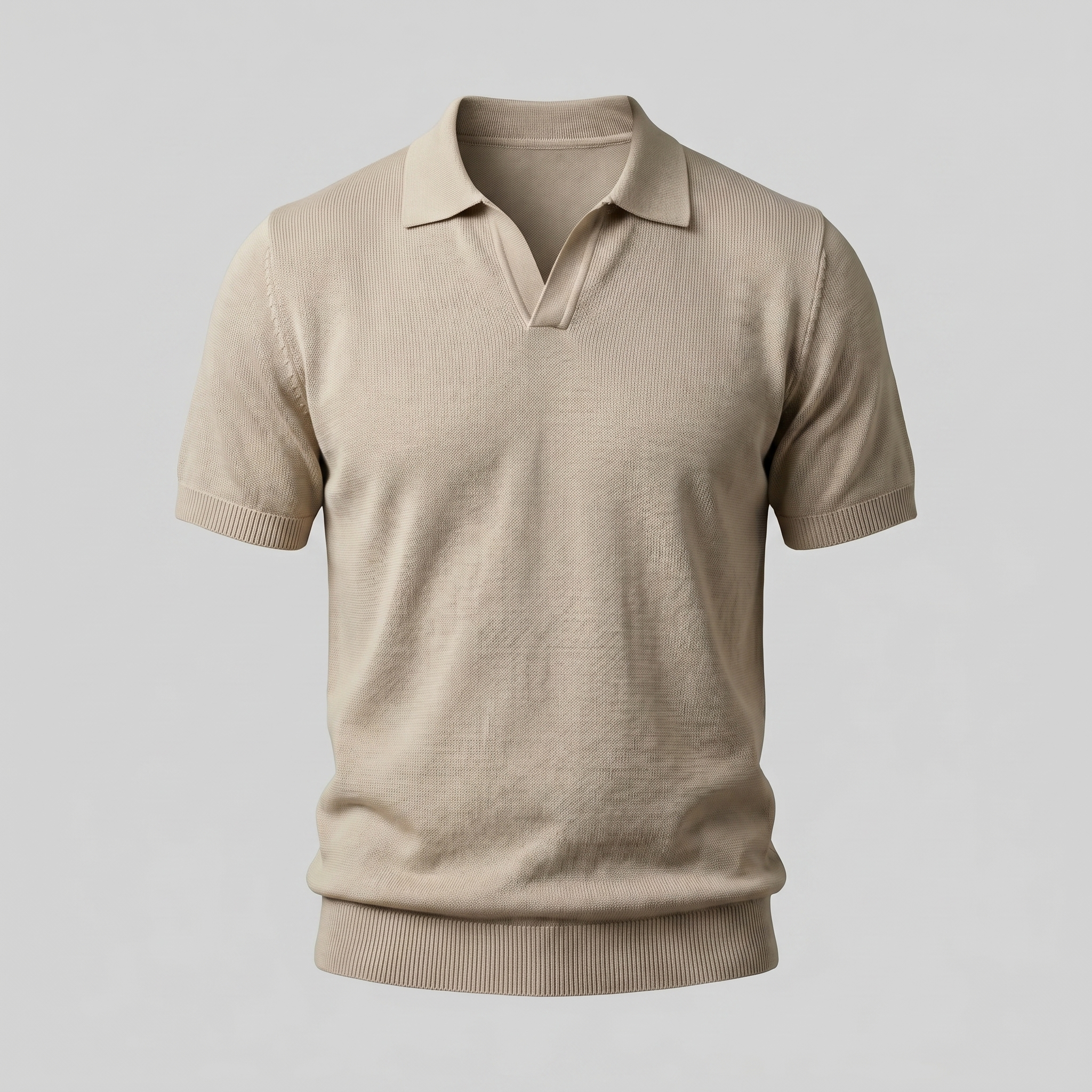 Fine Knit Polo Shirt in Soft Beige