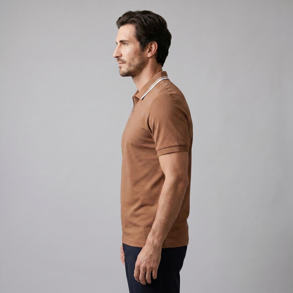 Short Sleeve Zip Polo in Classic Navy
