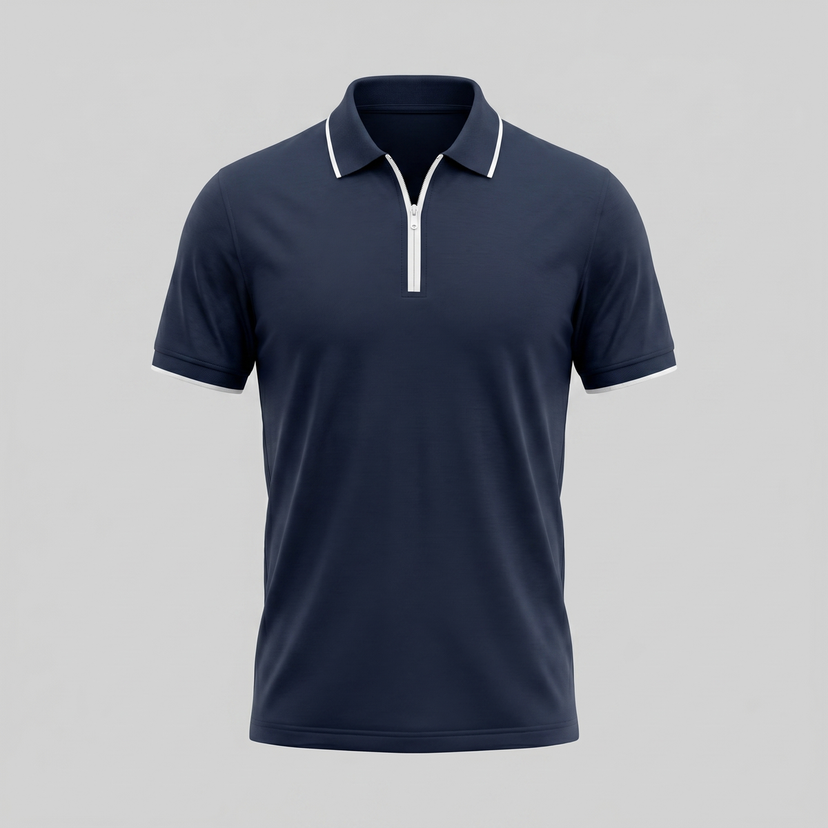 Short Sleeve Zip Polo in Classic Navy