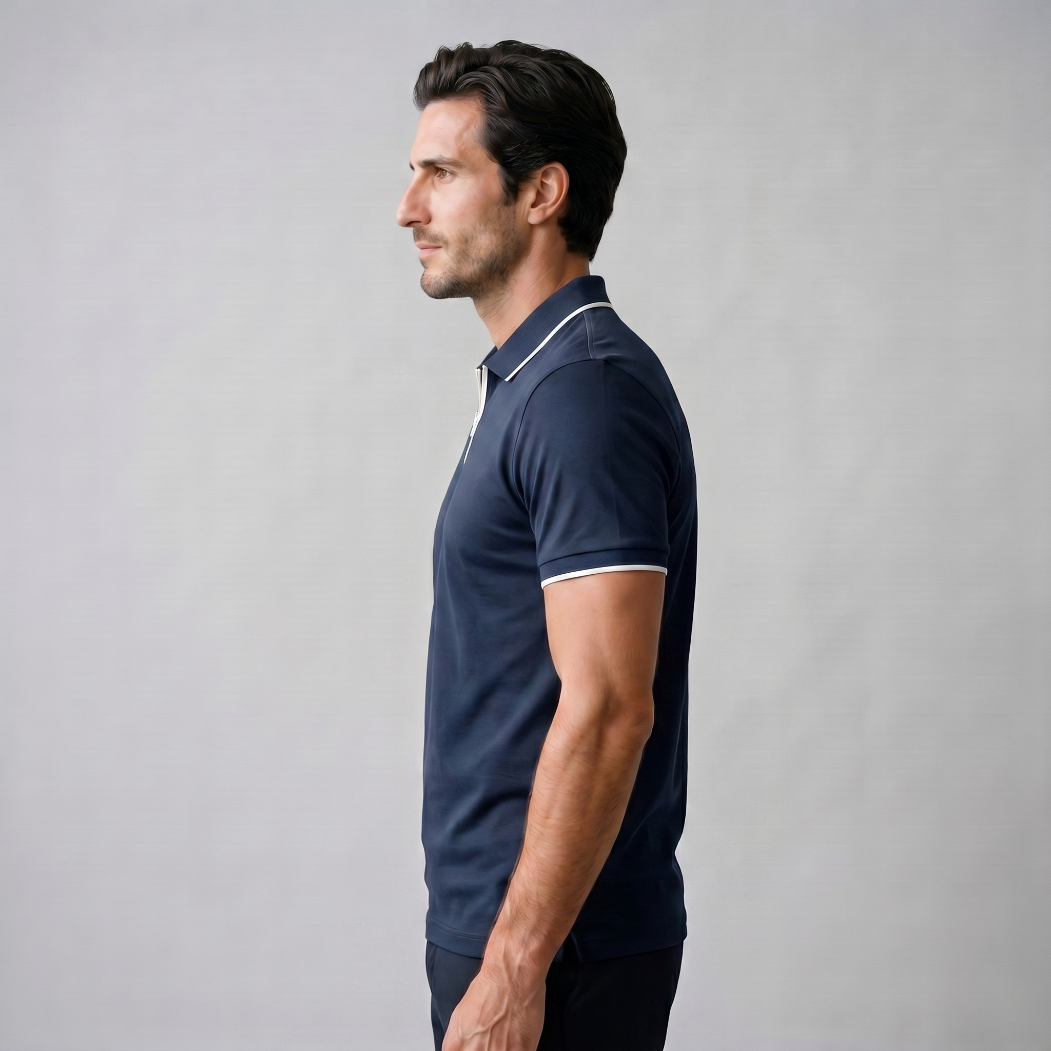 Short Sleeve Zip Polo in Classic Navy