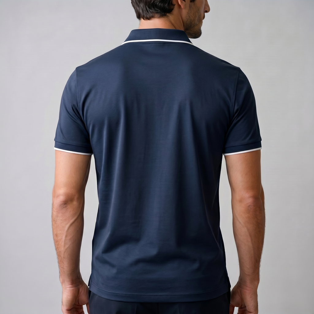 Short Sleeve Zip Polo in Classic Navy