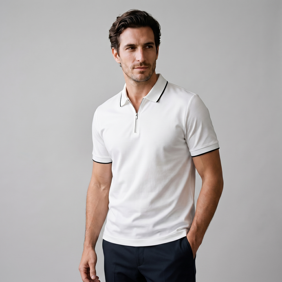 Short Sleeve Zip Polo in Classic Navy