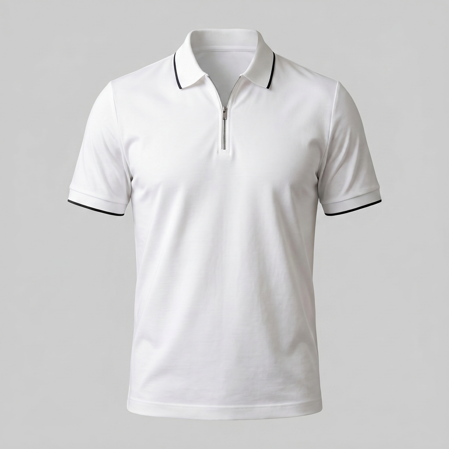 Short Sleeve Zip Polo in Classic Navy