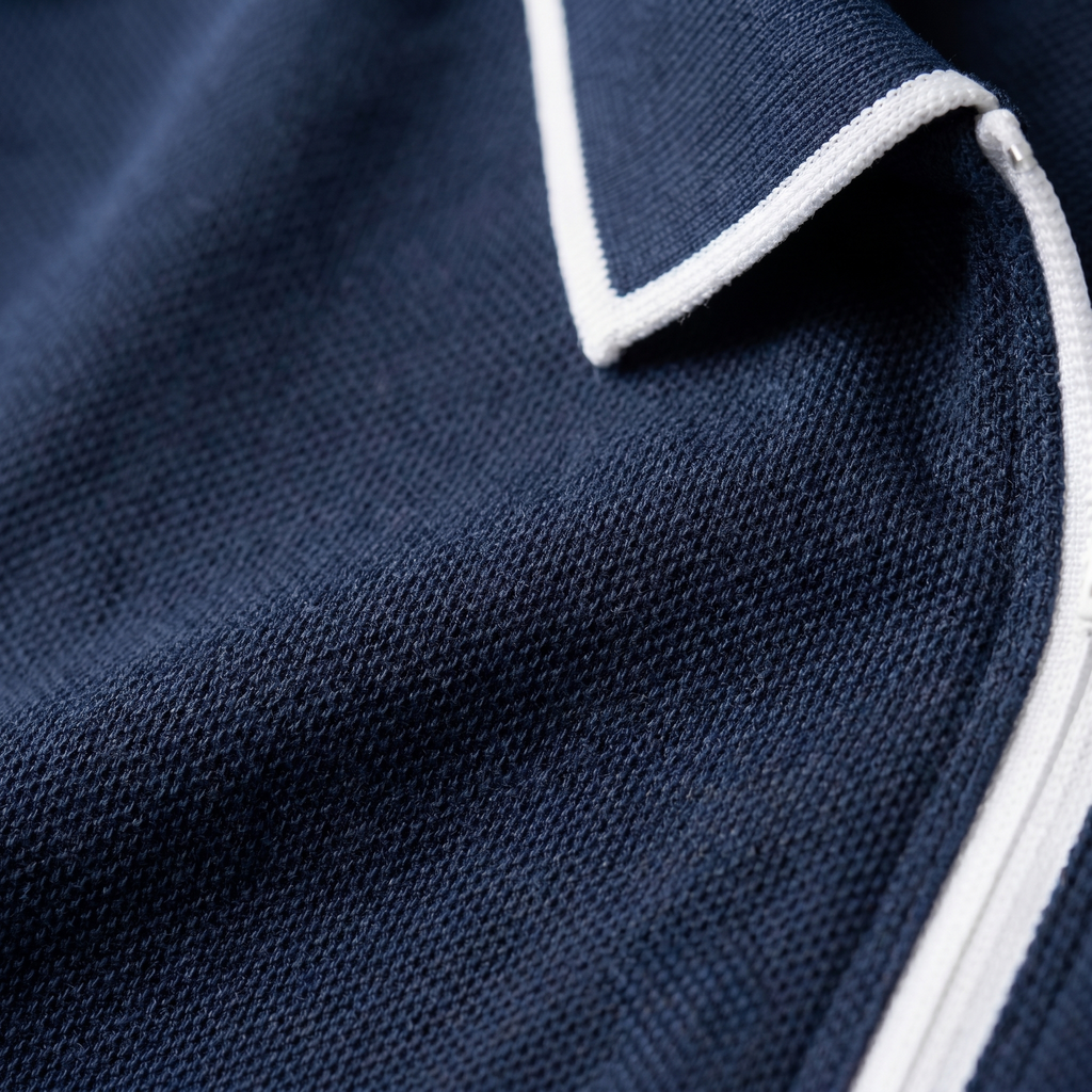 Short Sleeve Zip Polo in Classic Navy