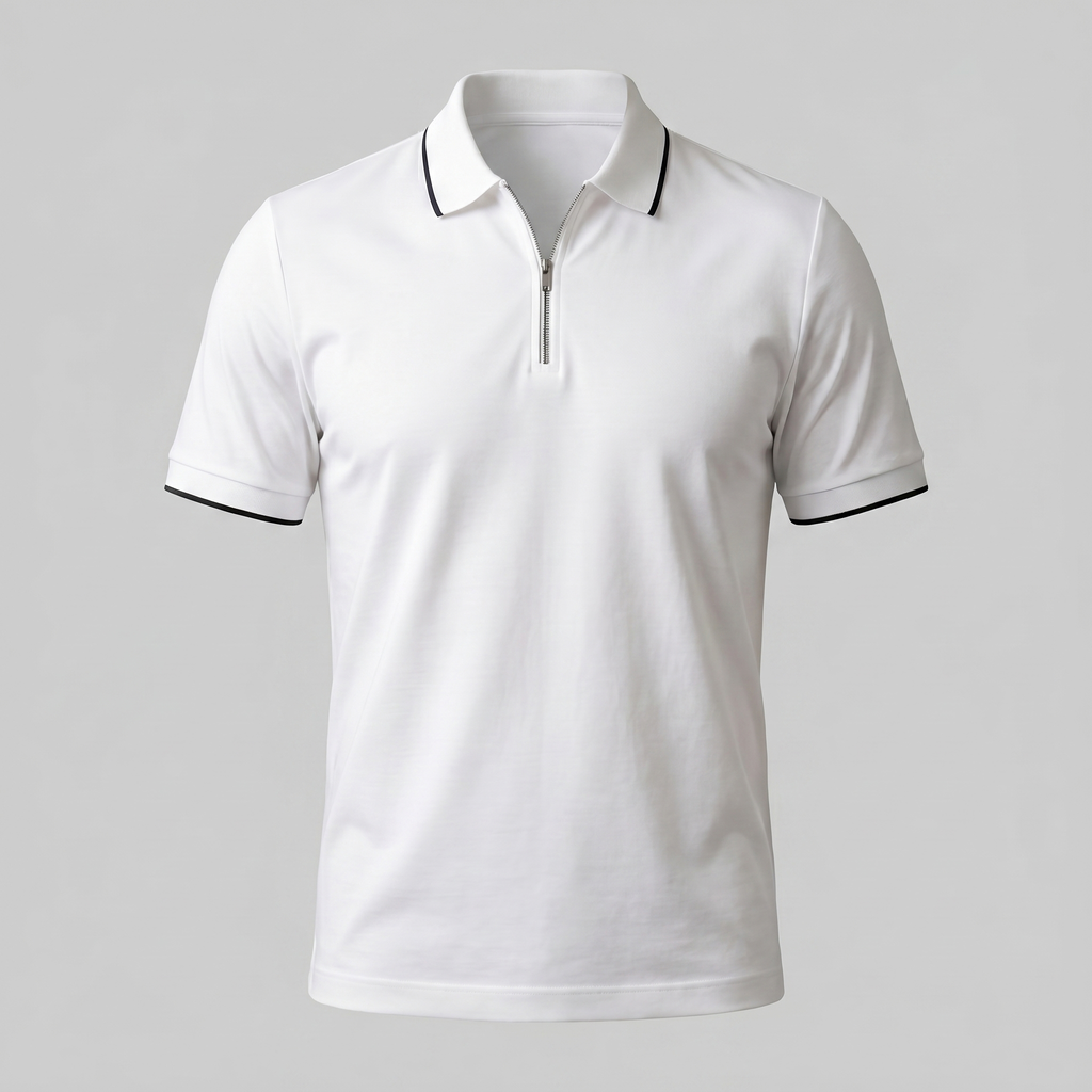 Short Sleeve Zip Polo in Classic Navy