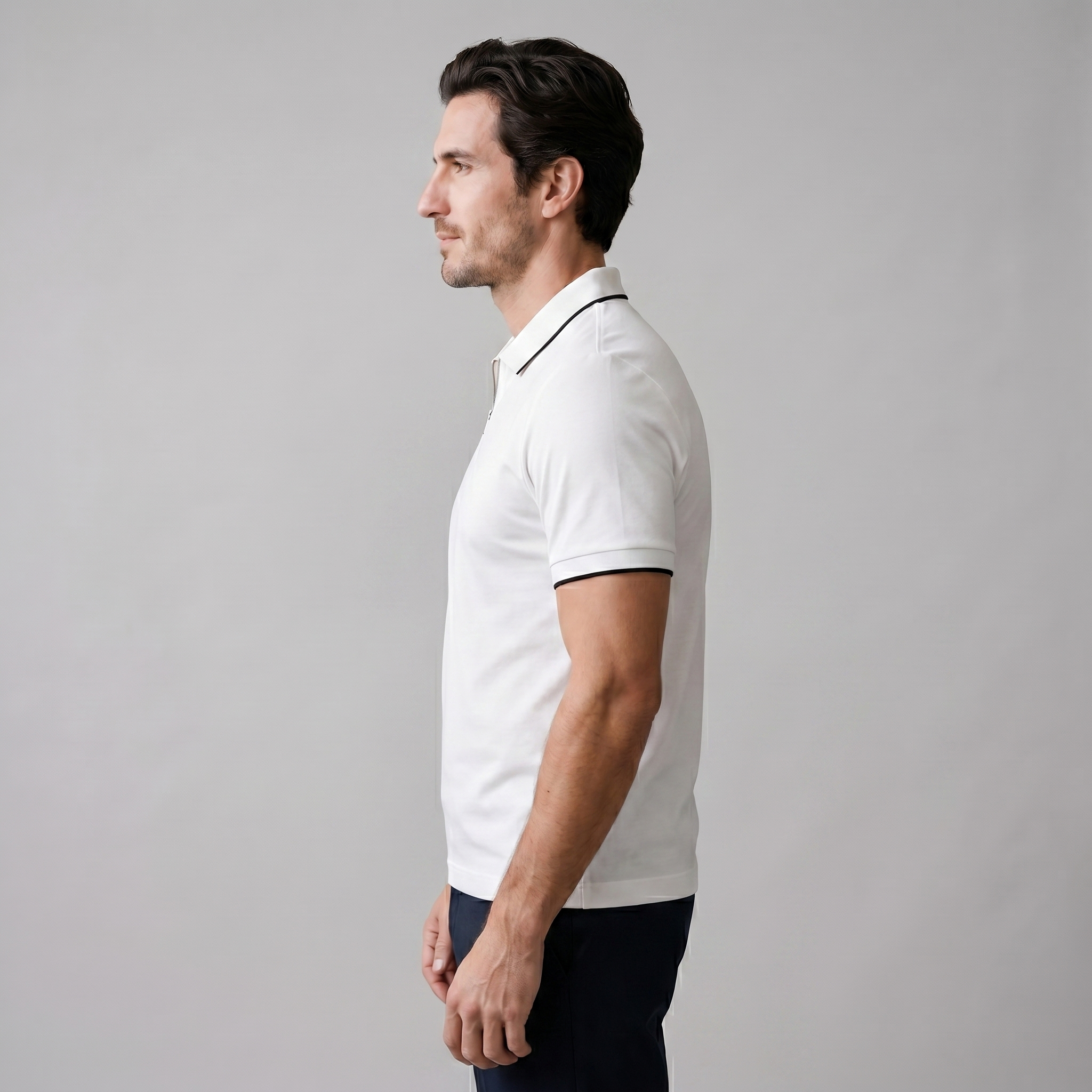 Short Sleeve Zip Polo in Classic Navy
