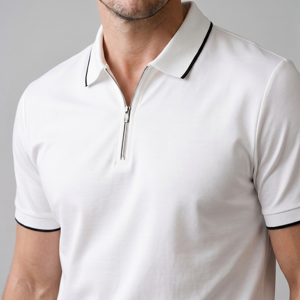 Short Sleeve Zip Polo in Classic Navy