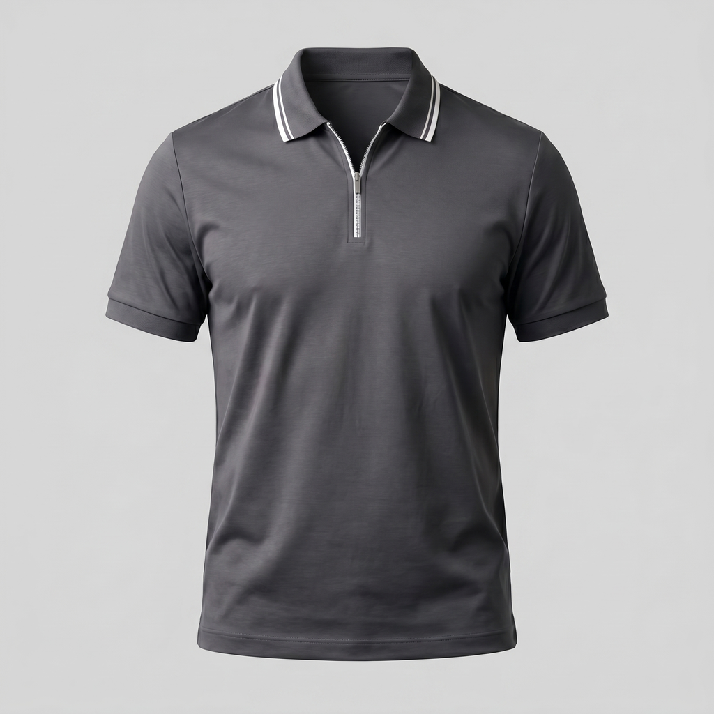 Short Sleeve Zip Polo in Classic Navy