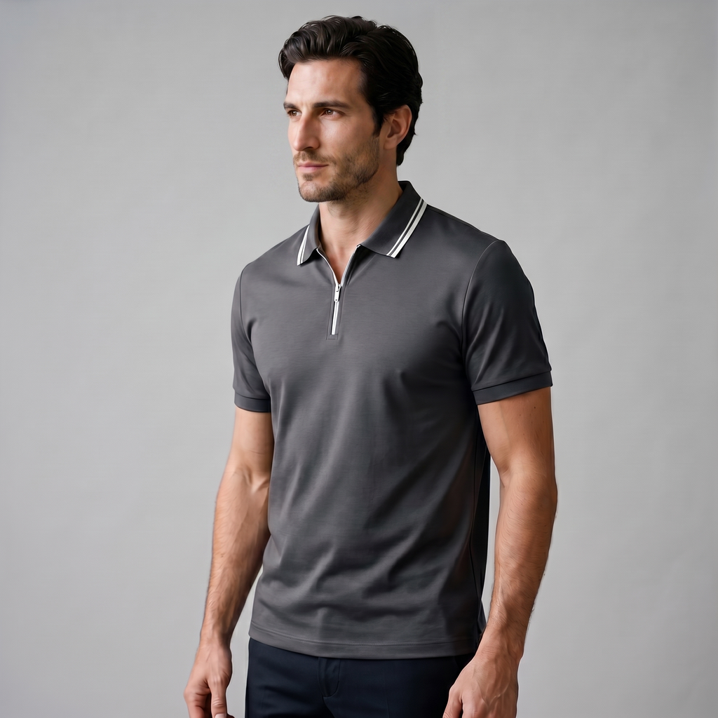 Short Sleeve Zip Polo in Classic Navy