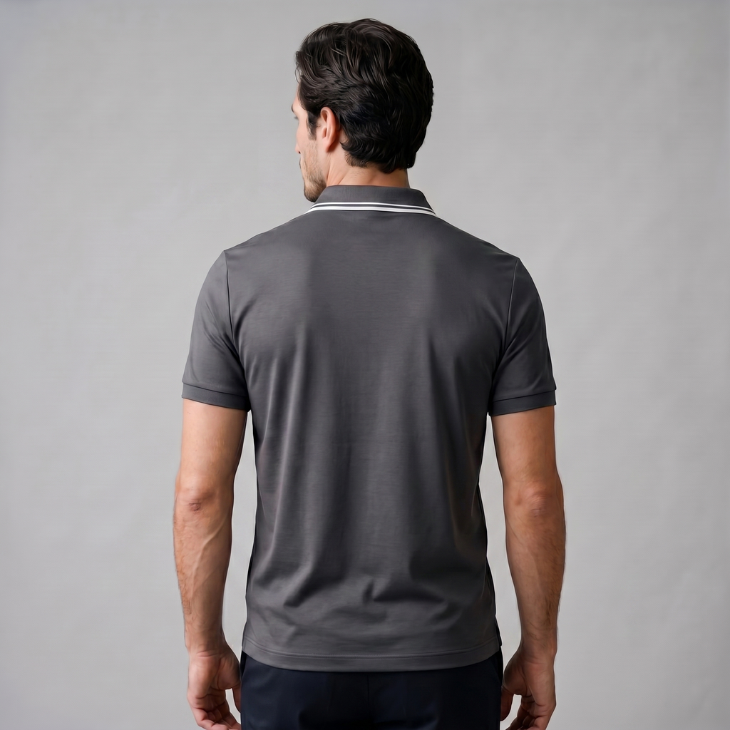 Short Sleeve Zip Polo in Classic Navy