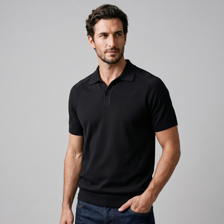 Refined Knit Polo Shirt in Soft Beige
