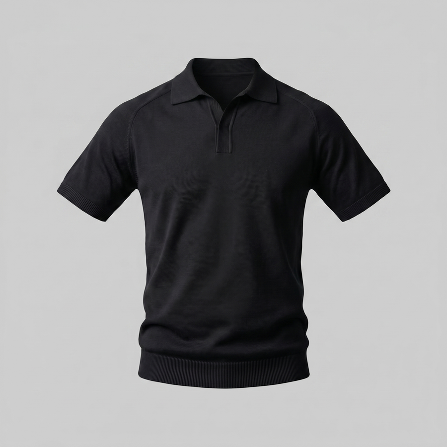 Refined Knit Polo Shirt in Soft Beige