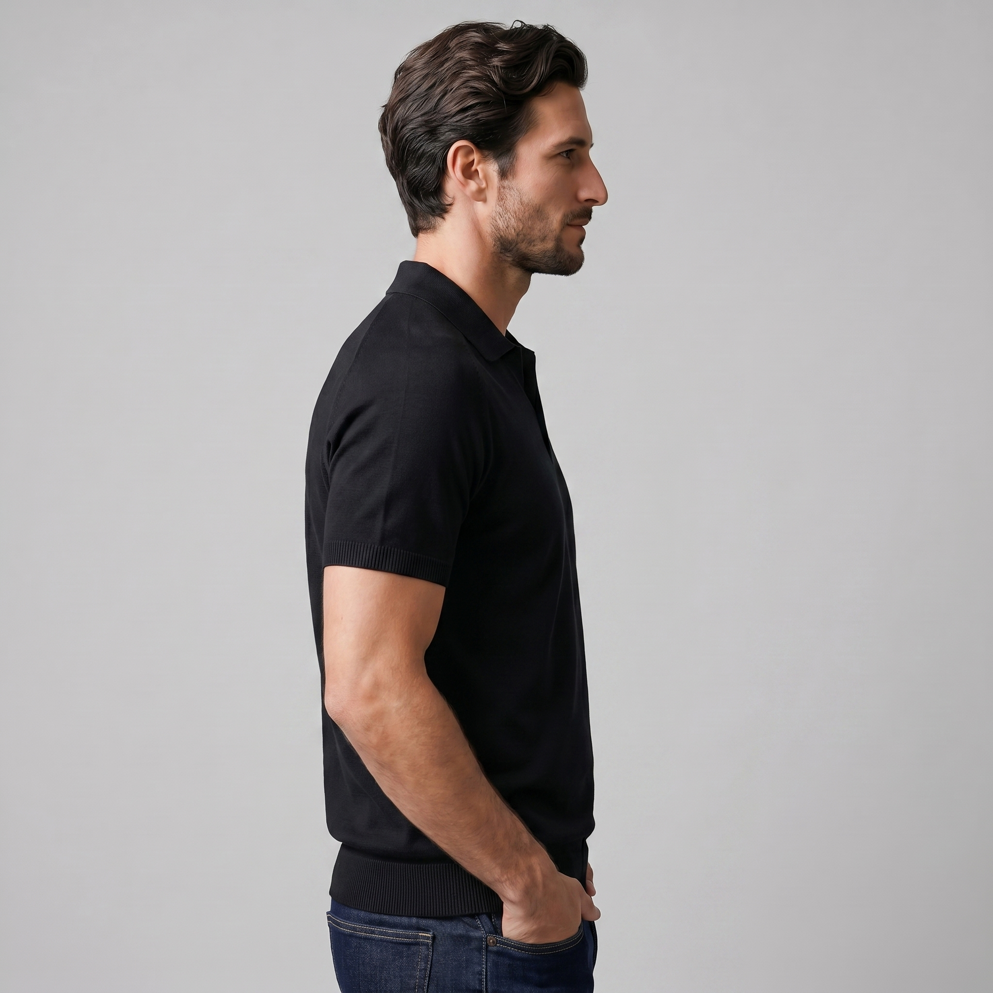 Refined Knit Polo Shirt in Soft Beige