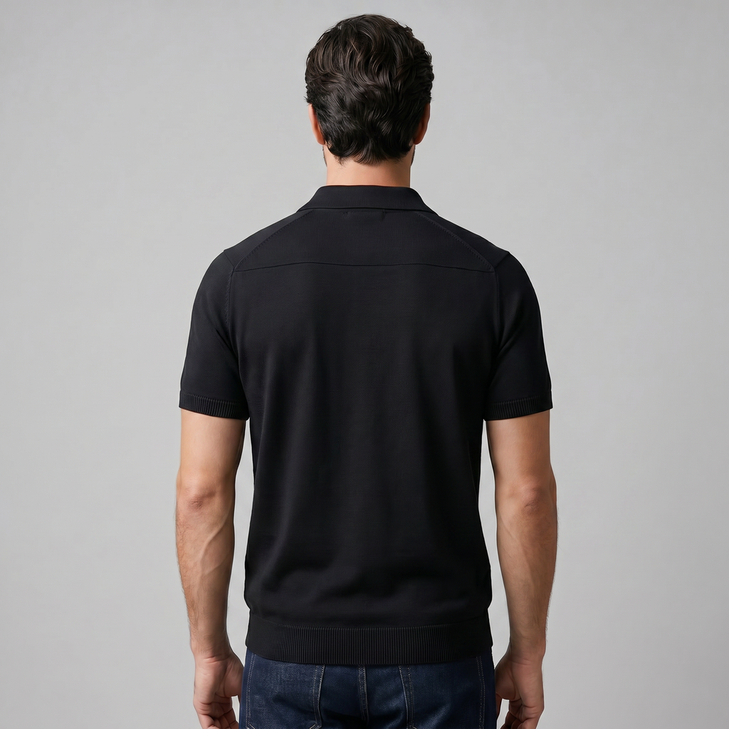 Refined Knit Polo Shirt in Soft Beige
