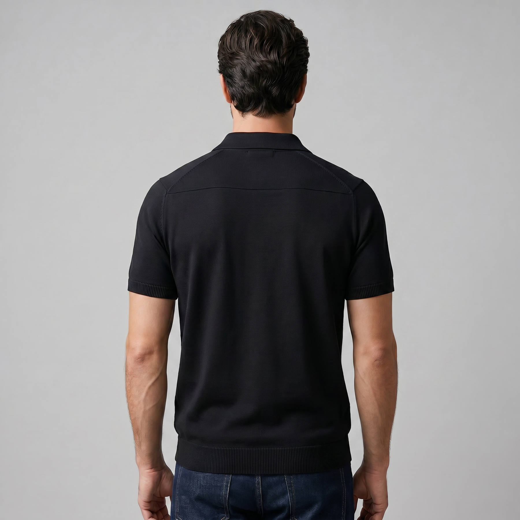 Refined Knit Polo Shirt in Soft Beige