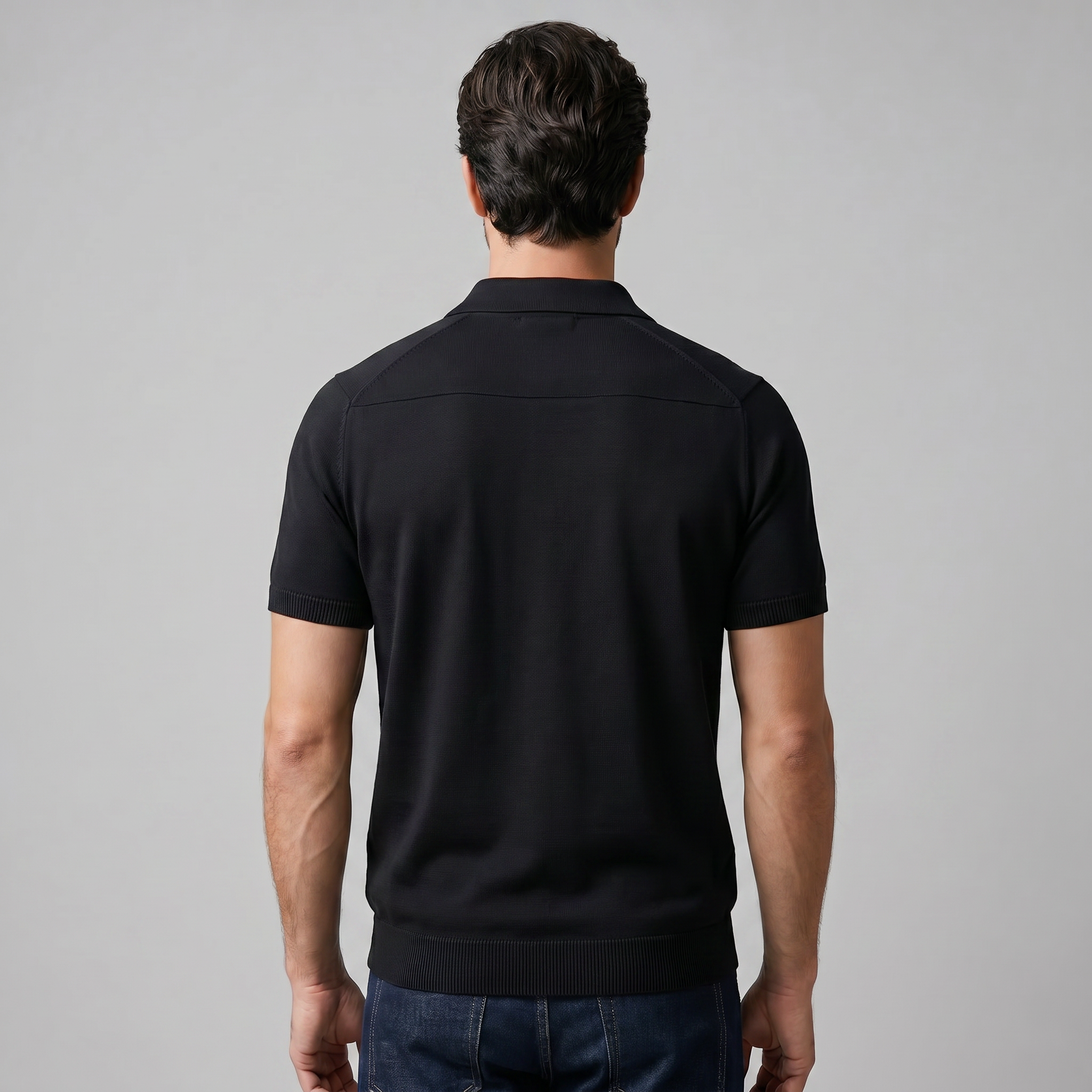 Refined Knit Polo Shirt in Soft Beige
