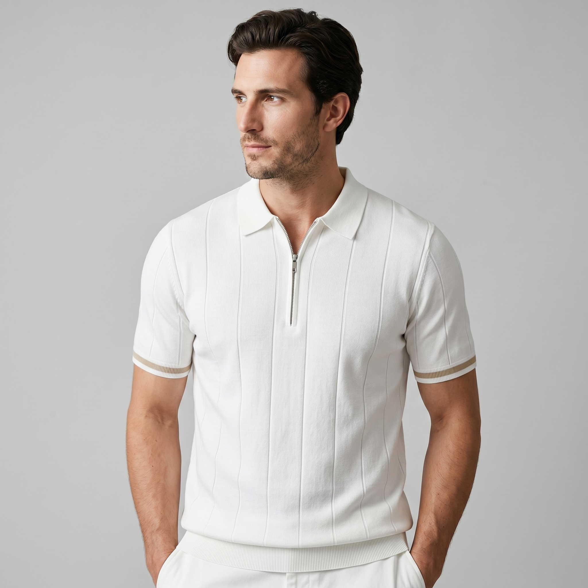 Vertical Stripe Polo Shirt in Classic Navy