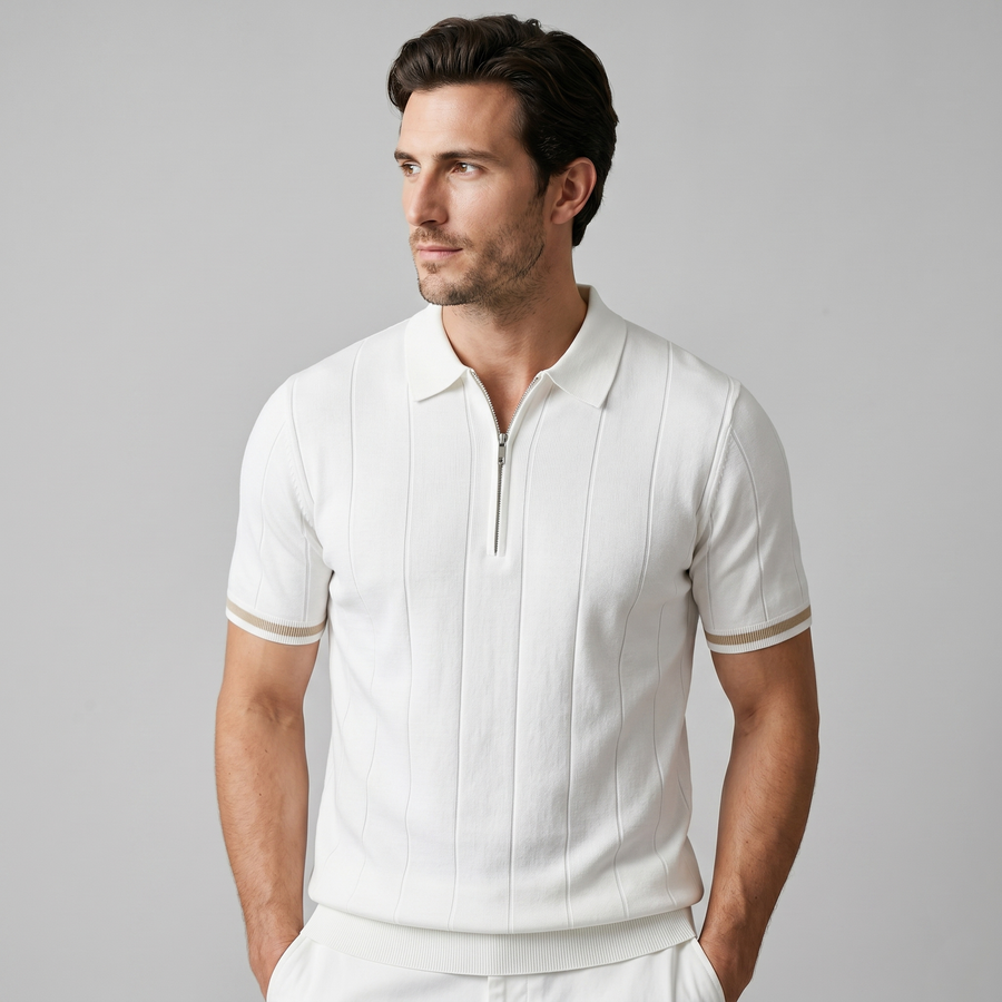 Vertical Stripe Polo Shirt in Classic Navy