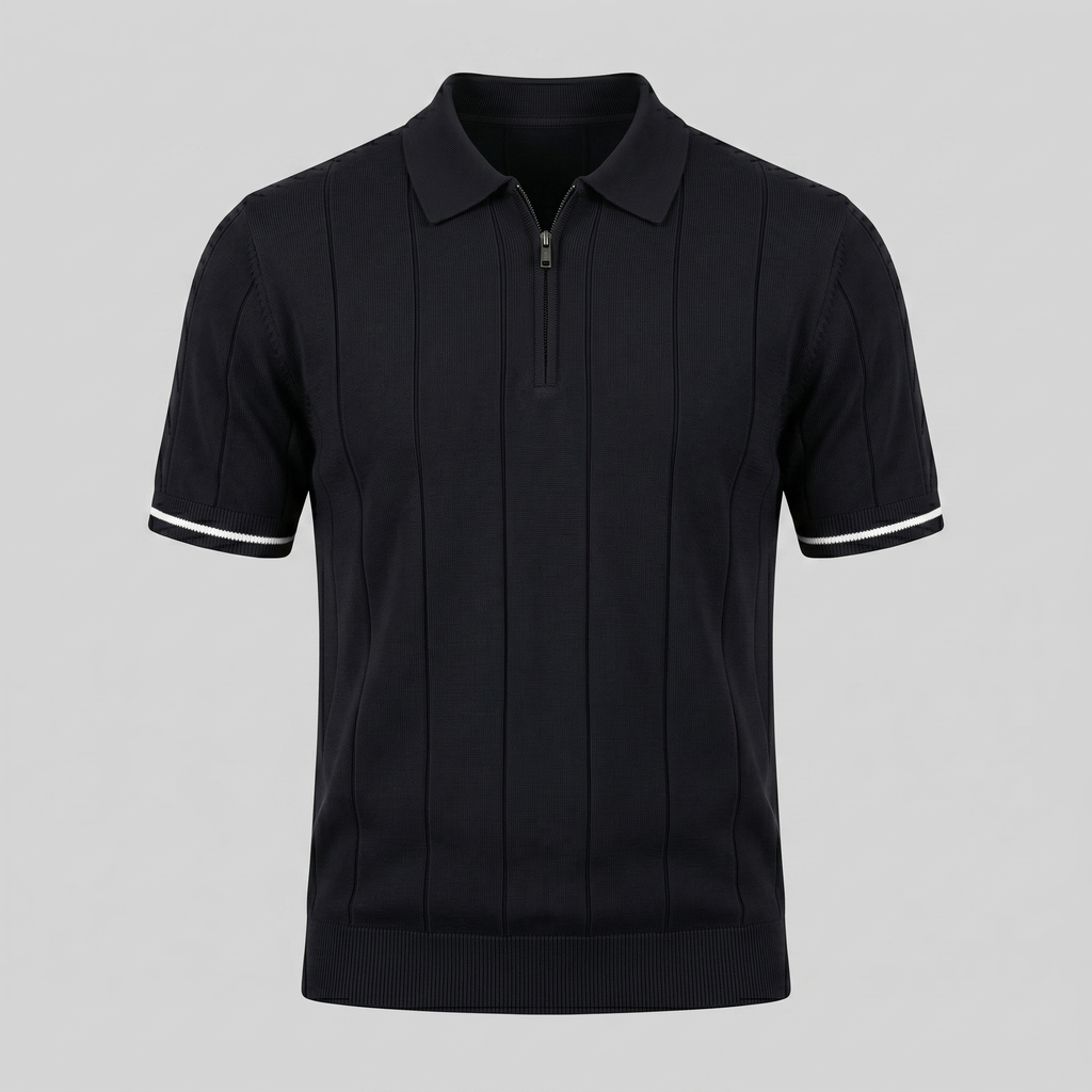 Vertical Stripe Polo Shirt in Classic Navy
